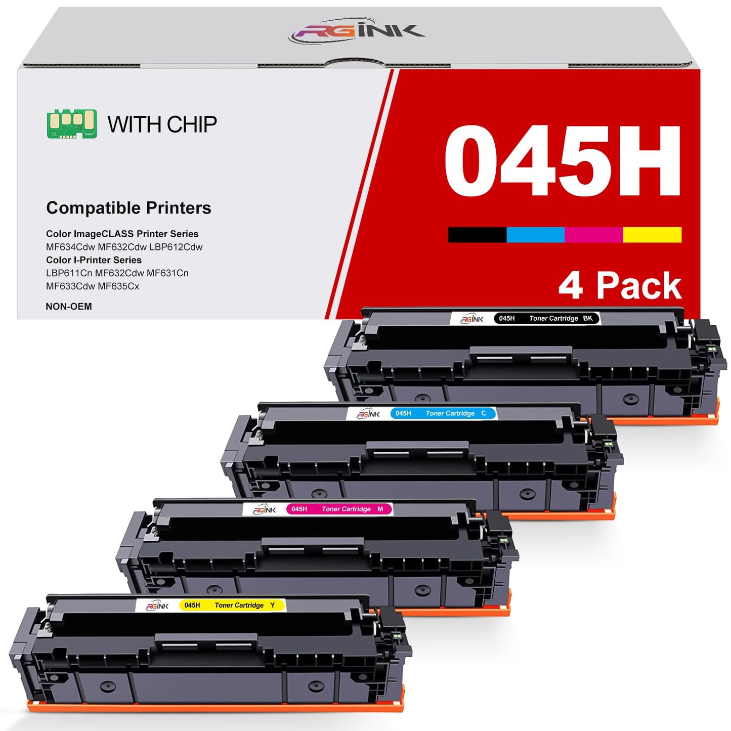 045H Toner Cartridge, Compatible for Canon 045H Toner Cartridge, CRG-045H High Yield, for Canon MF634Cdw Toner Black, Color ImageCLASS MF632Cdw LBP612Cdw LBP611Cn 613Cdw LBP612C Printer, 4-Pack
