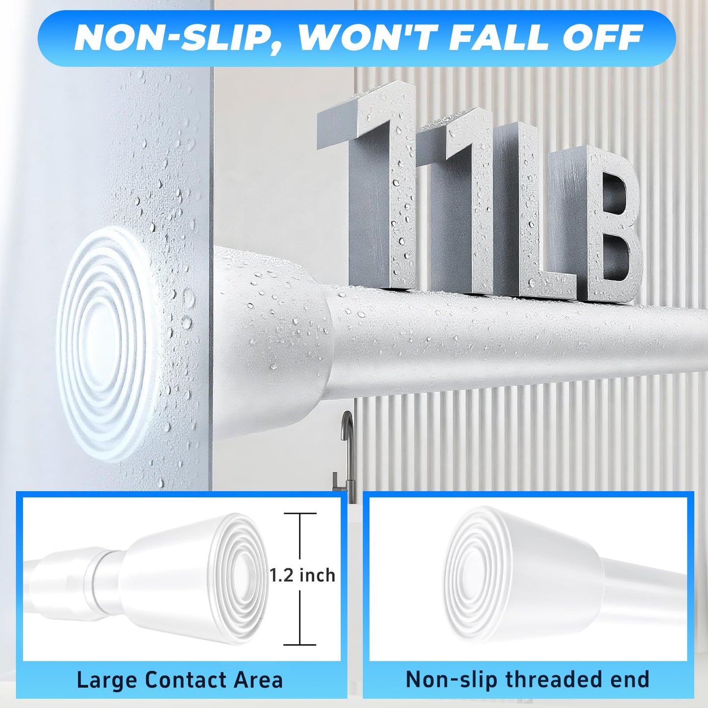 Caserry Shower Curtain Rods Pack of 2, 41-75 Inches Rust-Resistance Adjustable Spring No Drilling Tension Rods for Bathroom Kitchen Bedroom and Window, White