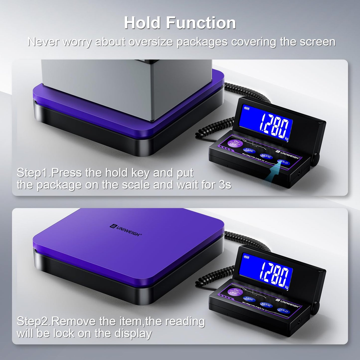 UNIWEIGH Digital Shipping Scale 110lbs/0.1oz Accurate,Postal Scale with 5 Units/LCD/Tare/Hold Function,Auto-Off,Postage Scale for Packages Small Business/Mail Scale,Includes Battery & USB Power