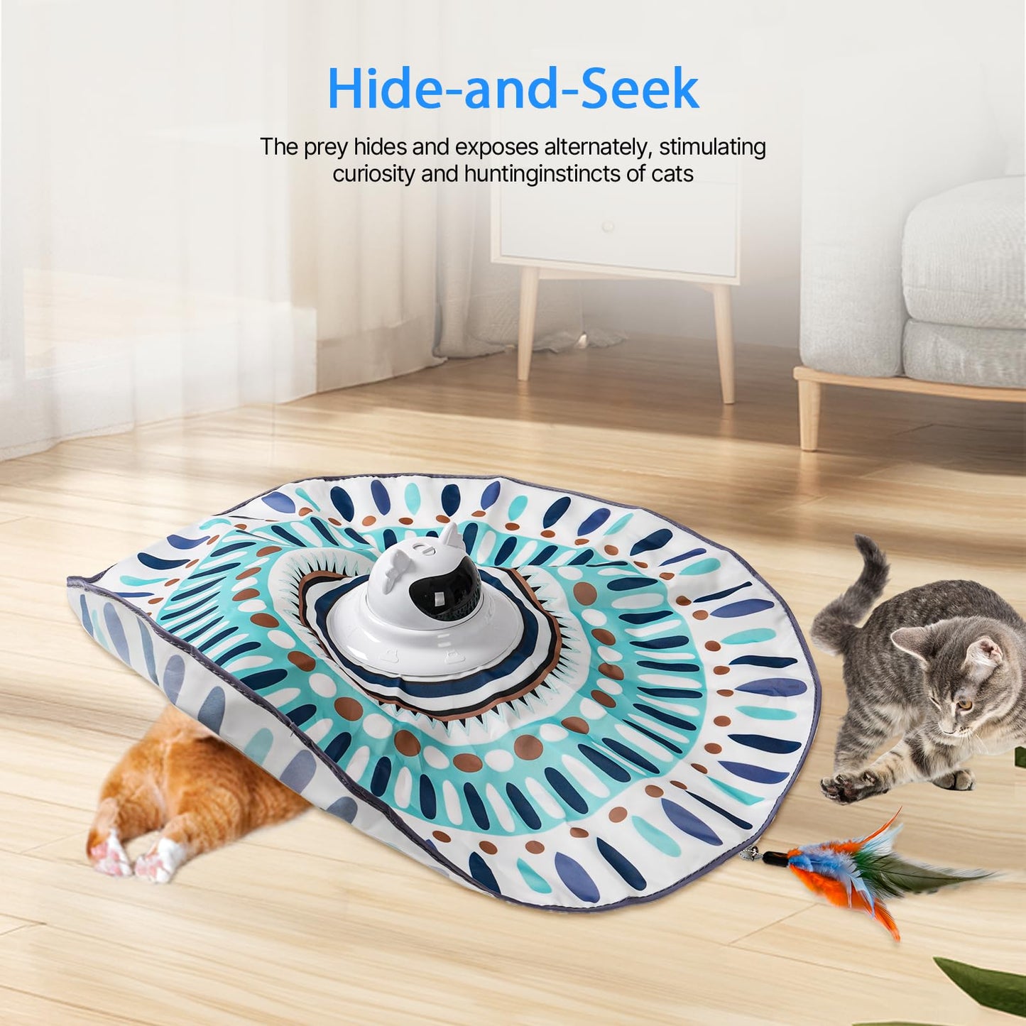 Breeffora Automatic Interactive Cat Toy, Cat Laser Pointer Toy with Random Trajectory, Hide and Seek Moving Feather, Rechargeable Electronic Teaser Wand for Bored Indoor Cats