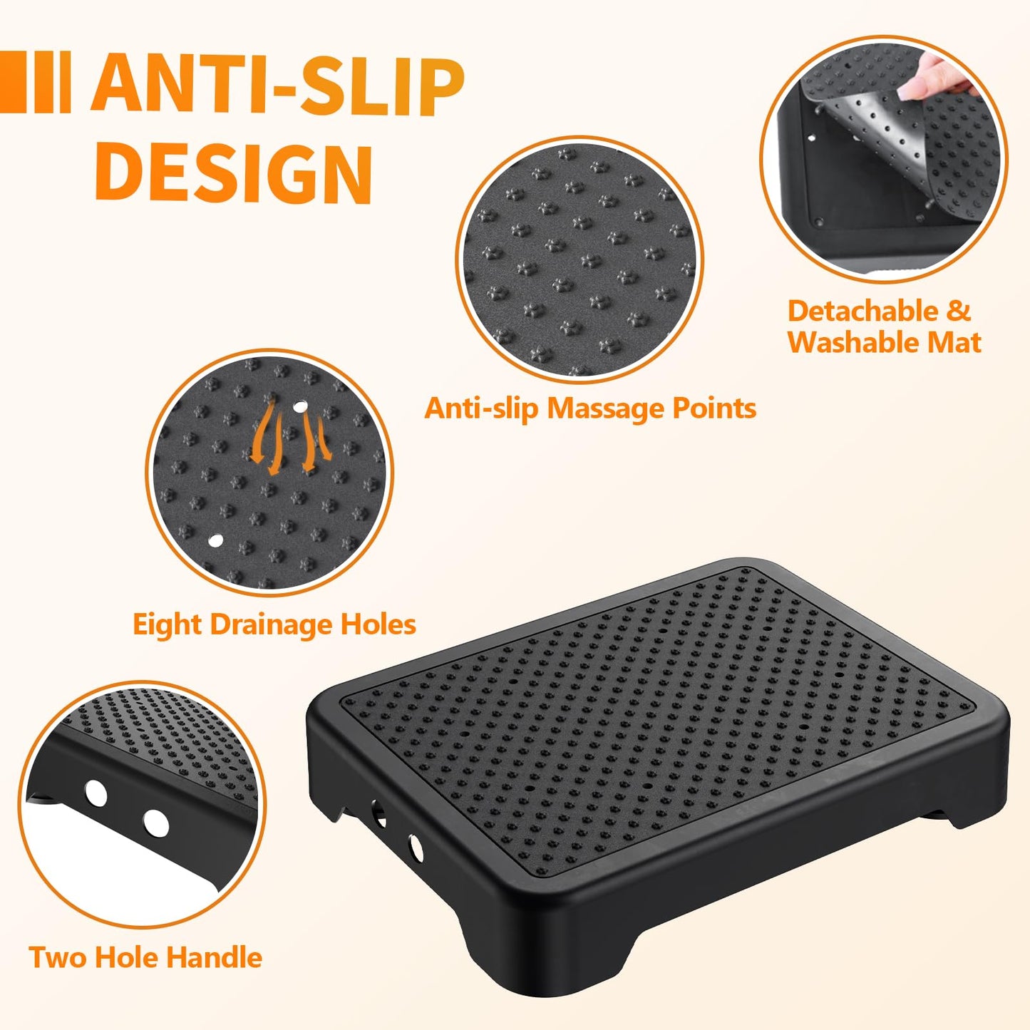 Ronlap One Step Stools for Adults, Portable Safety Step Platform for Seniors Small Plastic Bedside Mobility Wide Stepstools Elderly Assistance, Black-Black
