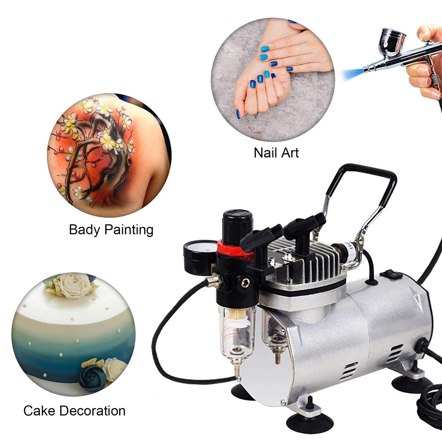 Professional Airbrushing Paint System with 1 Air Compressor and 2 Airbrush Kits for Painting Makeup Cake Spray Model Tattoo Nail Art and More