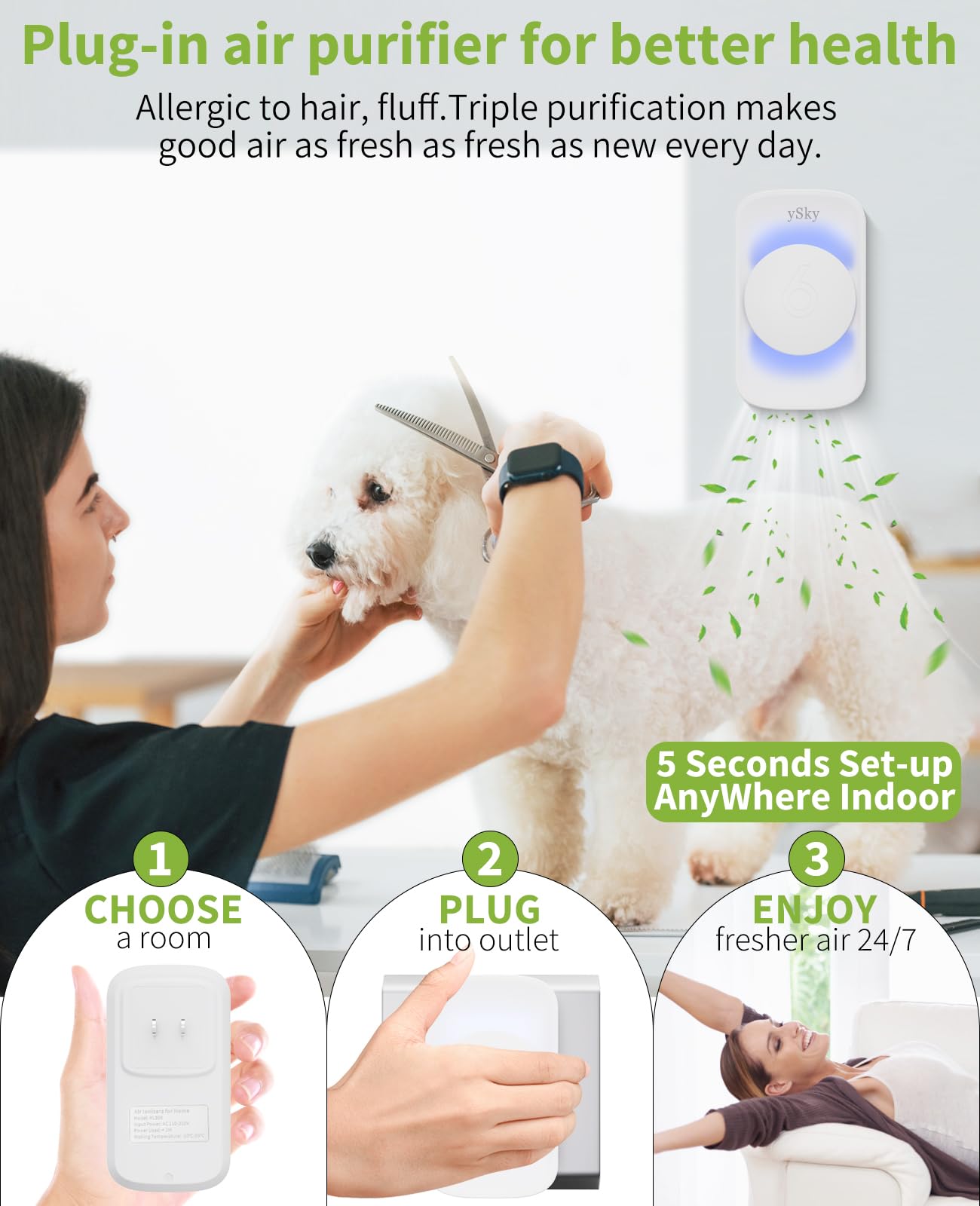 ySky Plug In Air Purifier for Home (3 packs), Negative Ion Air purifier,Quiet Ionizers Air Freshener for home,Bathroom,Bedroom,Portable Air Purifiers for Odor,Pet smell,Mini Air ionizers