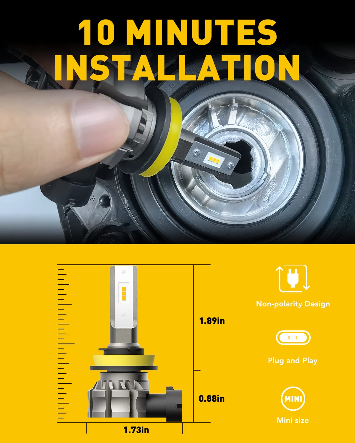 AUXITO H11/H8/H16 LED Fog Light Bulbs, 6000 Lumens 3000K Amber Yellow Light, 300% Brightness, CSP LED Chips Fog Lamps or DRL Replacement for Cars, Play and Plug, Pack of 2