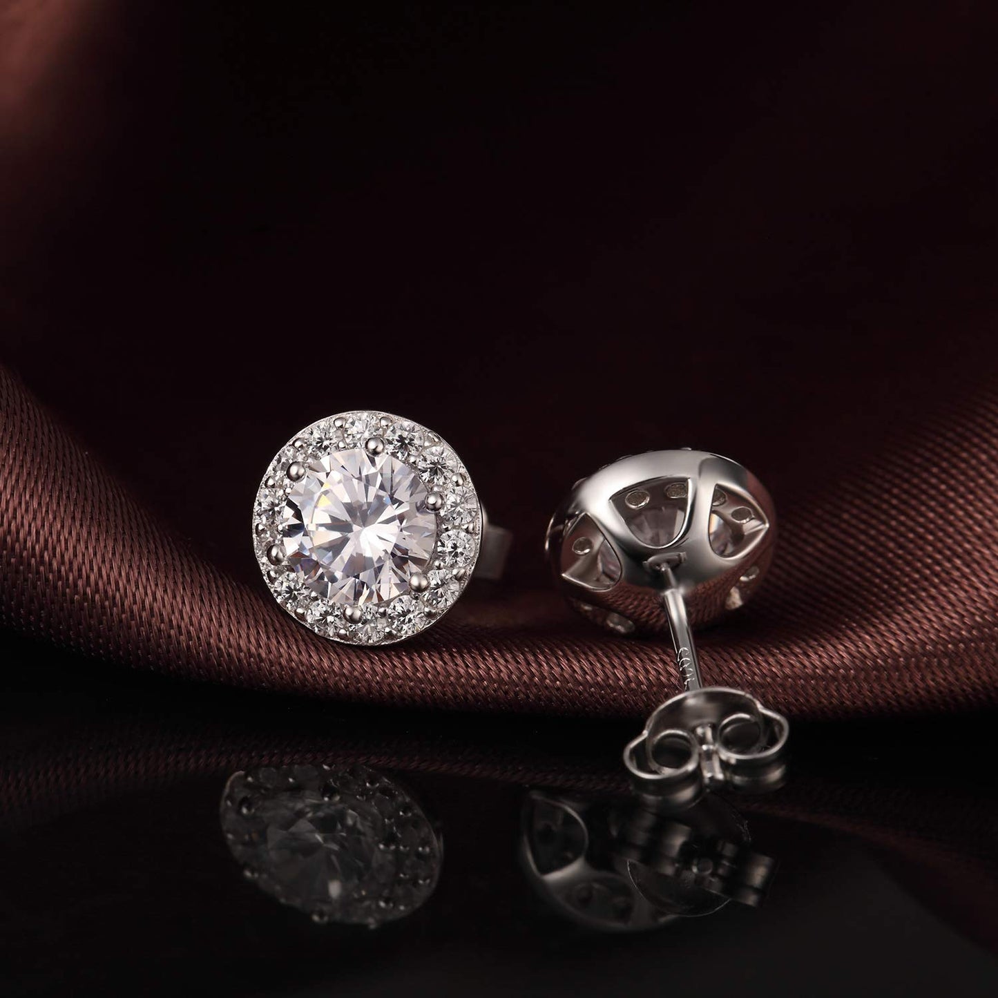 Halo Stud Earrings Sterling Silver Halo Earrings for Women Cubic Zirconia CZ Stud Earrings White
