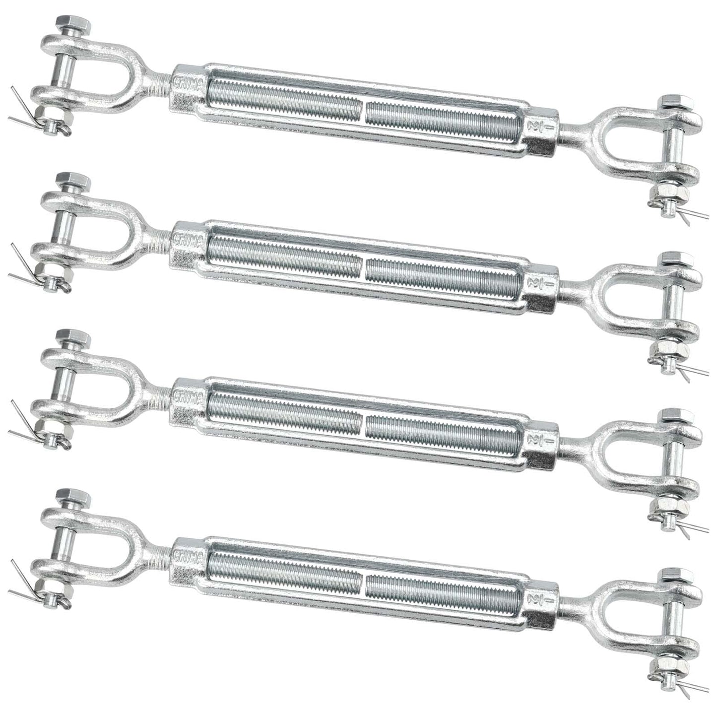 TAICHEUT 4 Pack M12 Galvanized Steel Turnbuckle, 1/2 Inch Heavy Duty Jaw and Jaw Turnbuckle, Weather Resistant Forged Turnbuckle for Tension Cable, Rope, Chain, 2200 lbs Working Load
