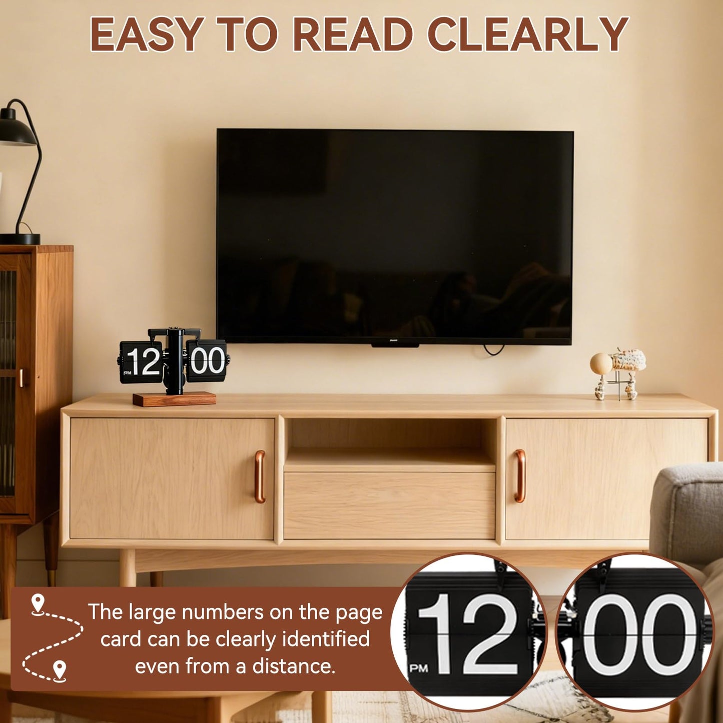 Retro Flip Clock for Desk, Mechanical Clock Digital Flip Down Clock Retro Automatic Turning Large Number Battery Powered Flip Desk Clock Internal Gear Operated for Home Office Decor