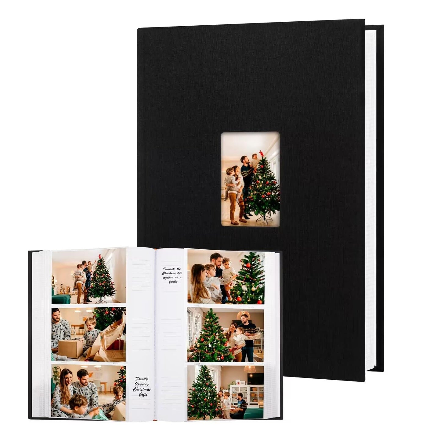 Xfveiwoo Photo Album 4x6 450 Pictures with Writing Space, Linen Cover Photo Book with Front Display Window for Family Wedding Baby Travel Memories, Black