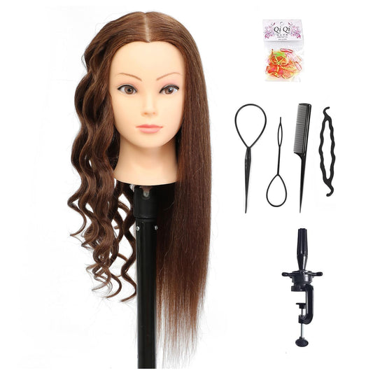 BLTYXT 20-22'' Mannequin Head with Real Human Hair Long Straight Hair Hairdressing Practice Training Head Cosmetology Hair Styling Head