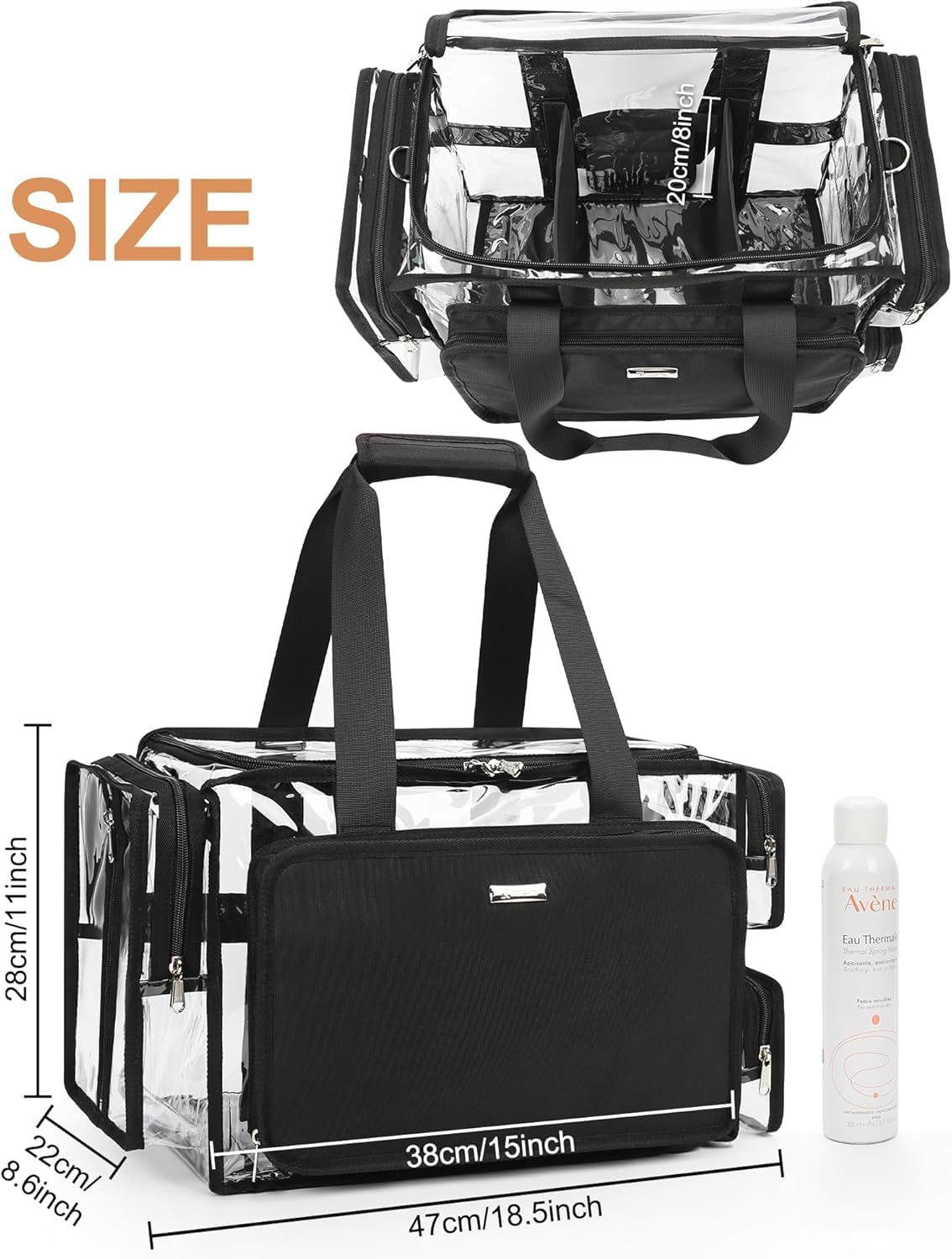 Relavel Clear Makeup Bag, Extra Large Travel Toiletry Bag for Women & Men, Waterproof Cosmetic Storage Organizer Hair Stylist Travelling Bag with Adjustable Dividers & Shoulder Strap