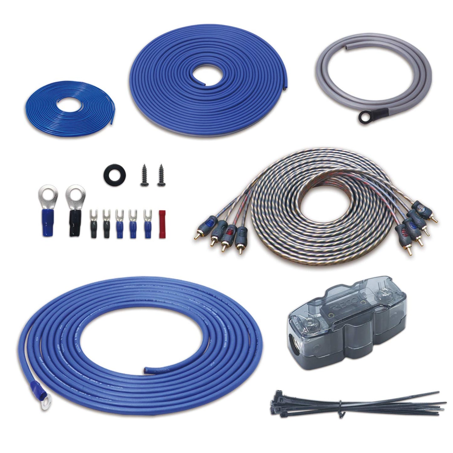 RECOIL RCK44 True 25mm² (4AWG) Complete 4 Channel CCA Amplifier Wiring Kits with RCA OFC Cable