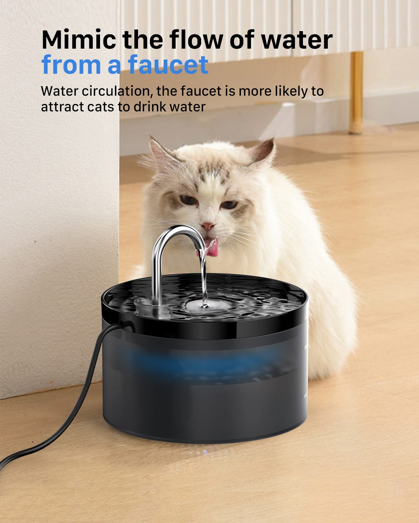 Cat Water Fountain: Super Silent Cat Fountain - GIOTOHUN 64oz Water Fountain Indoor Cat - Black Pet Water Fountain Suitable for Multiple Pets - Dog Water Fountain - Includes 6 Filters + 3 Foam Filters