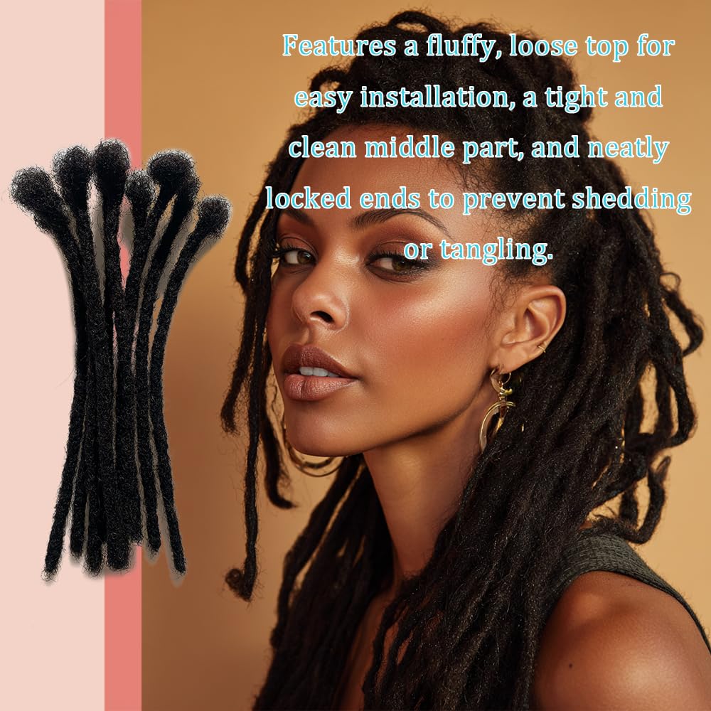 100% Human Hair Dreadlocks Handmade Locs Samll Size 0.4cm Width Pencil Size 60 per Bundles Natural Black #1B 10inch