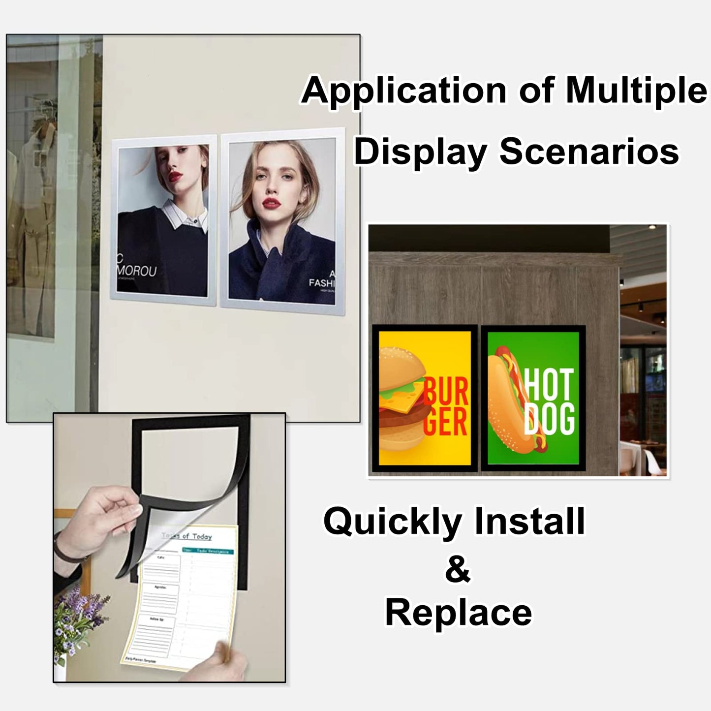Gocoffun Magnetic Sign Holder 8.5x11, Self Adhesive Magnetic Display Frame 10 Pack, PVC Waterproof Clear Display for Home, School, Office Wall,Store, Pictrue Display Frame (Black)