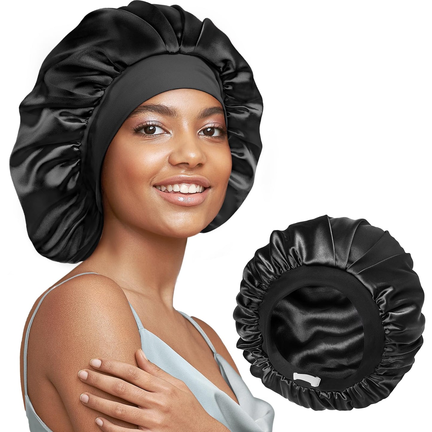Umisleep 22 Momme 100% Real Mulberry Silk Bonnet for Sleeping Women, Large Hair Care Bonnet for Long Curly Hair, Double Layer Silk Hair Wrap with Soft Elastic Band, Non-Slip Sleep Cap, Shower Cap
