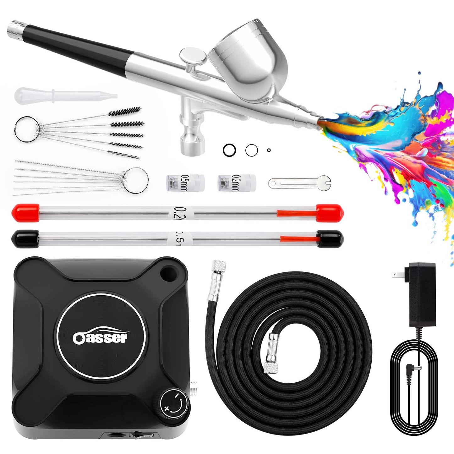 Oasser Airbrush Kit with Compressor Portable Dual-Action Airbrush Compressor Set Plug-in Stepless Pressure Adjustment for Painting Modeling Makeup Art Creation Suitable for Beginners Charcoal Black
