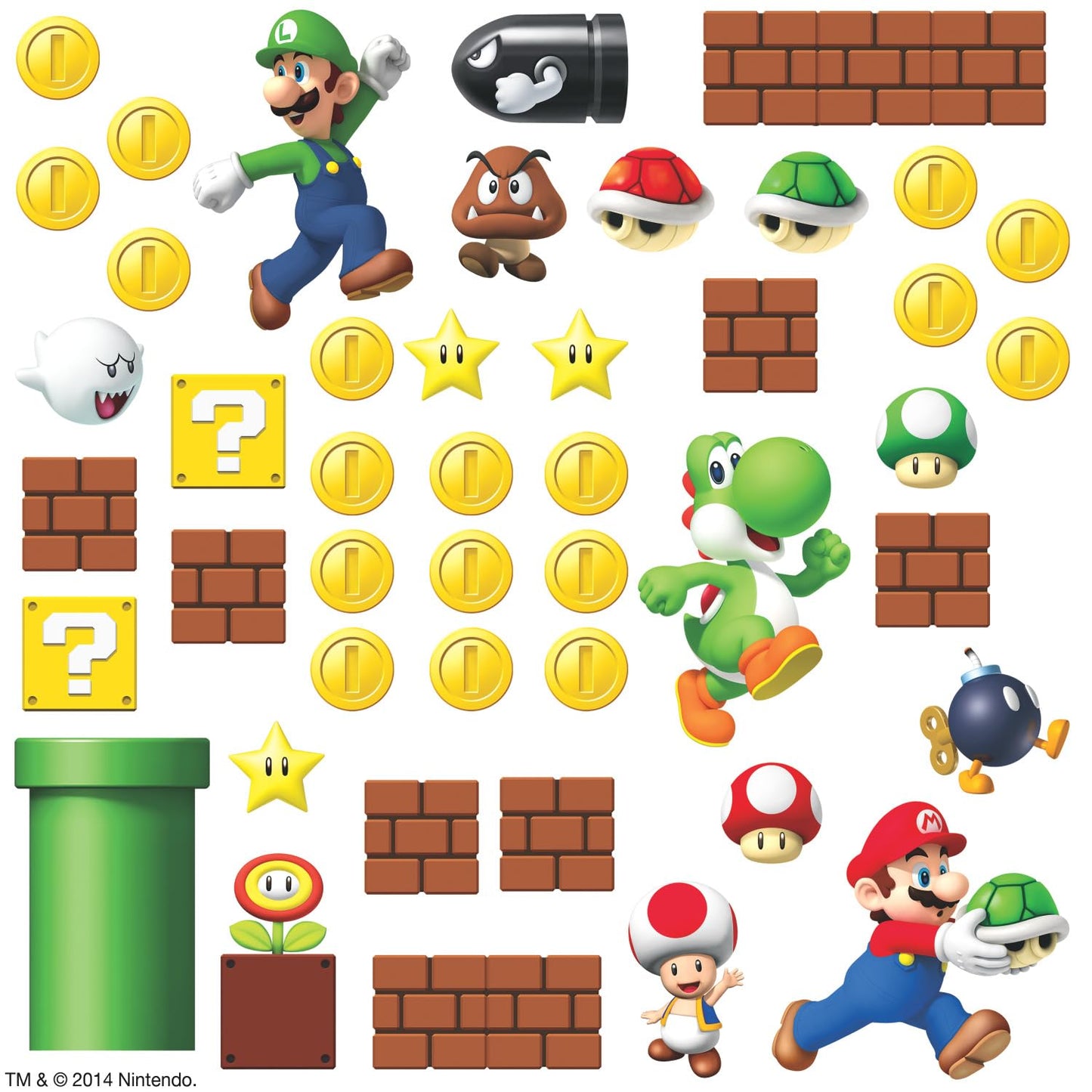 RoomMates RMK2351SCS Nintendo Super Mario Build a Scene Peel and Stick Wall Decal, 45 Count