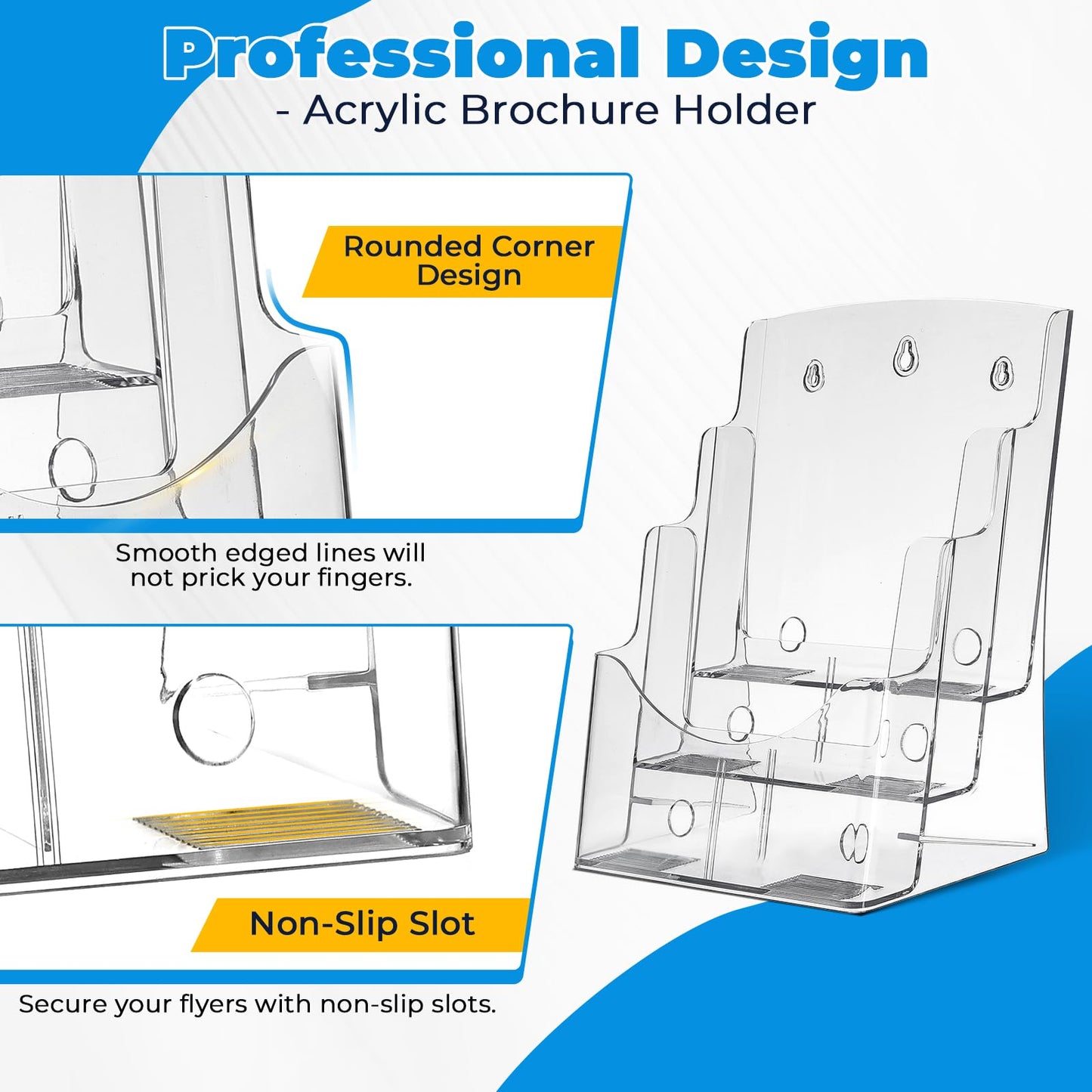 FLKQC Brochure Holder 8.5 x 11 Inch, 3 Tier Brochure Stand 2Pack Acrylic Flyer Holder Stand with Removable Divider Clear Pamphlet Holder for Wall Mount, Countertop for 4 x 9 Inch Brochures