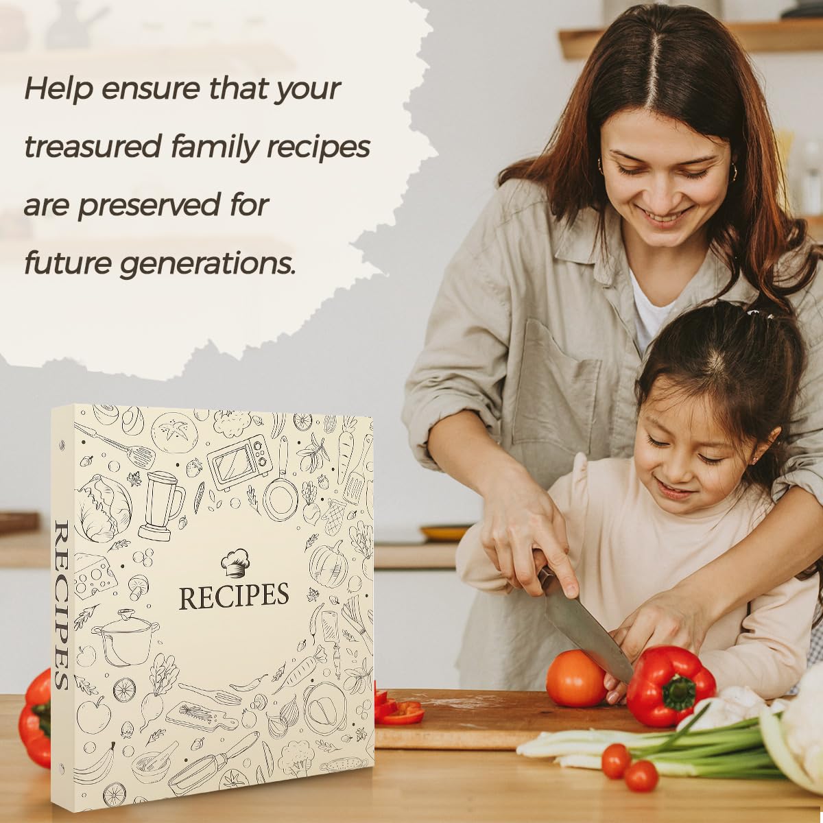 SKYDUE Recipe Binder 8.5x11 3 Ring, 1" Round Rings, Recipe Book to Write in Your Own Recipes, Recipe Binder with 60 Plastic Sleeves, 12 Dividers, 60 Blank Recipe Cards, Family Recipe Organizer(Beige)