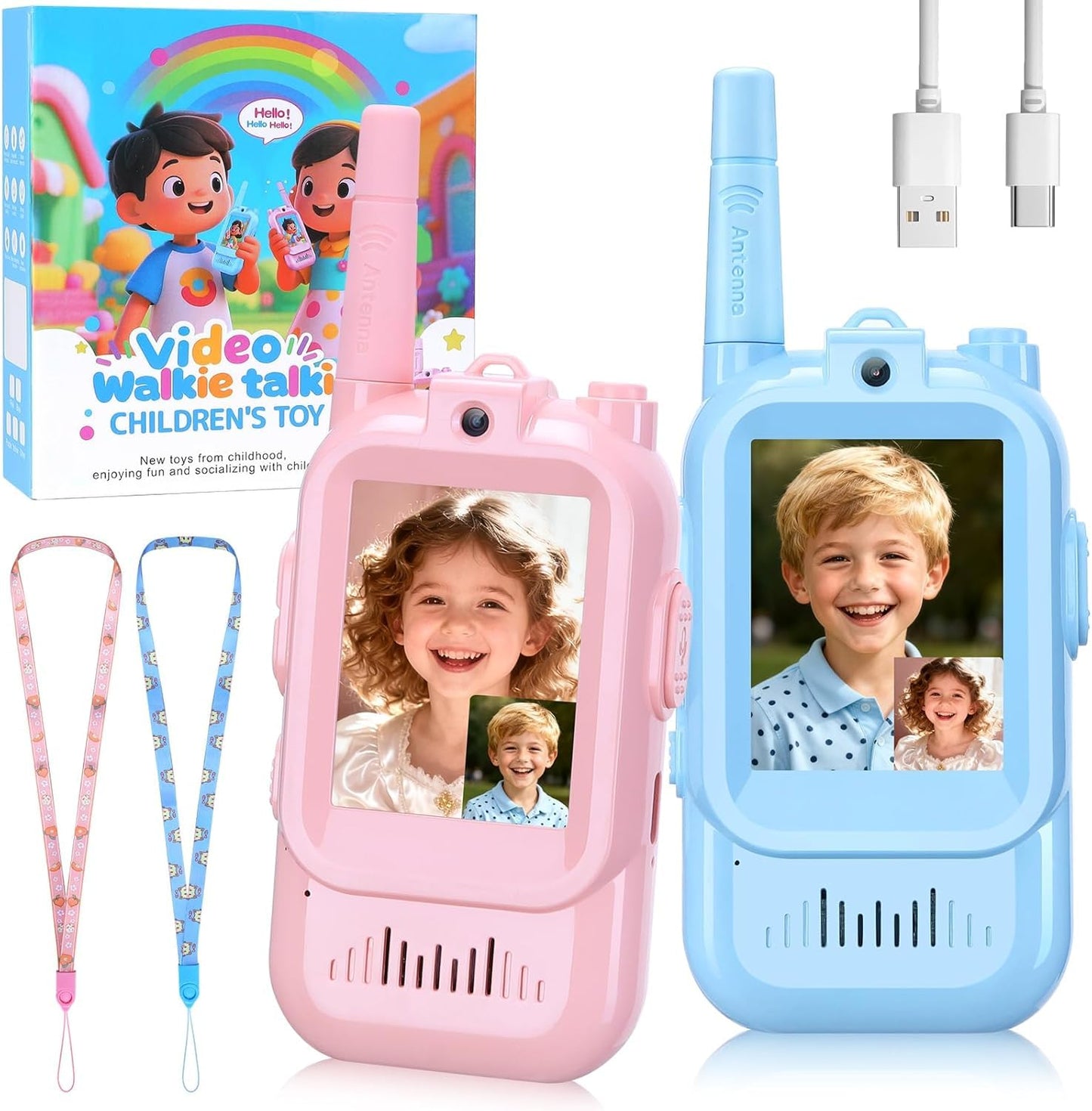 2 Pack Upgraded Video Walkie Talkies for Kids, HD Camera & Clear Voice & 1000 Ft Range, Rechargeable Walkies Talkies with 4 Voice Effects, Birthday Gifts for Boys Girls Indoor Outdoor Activity
