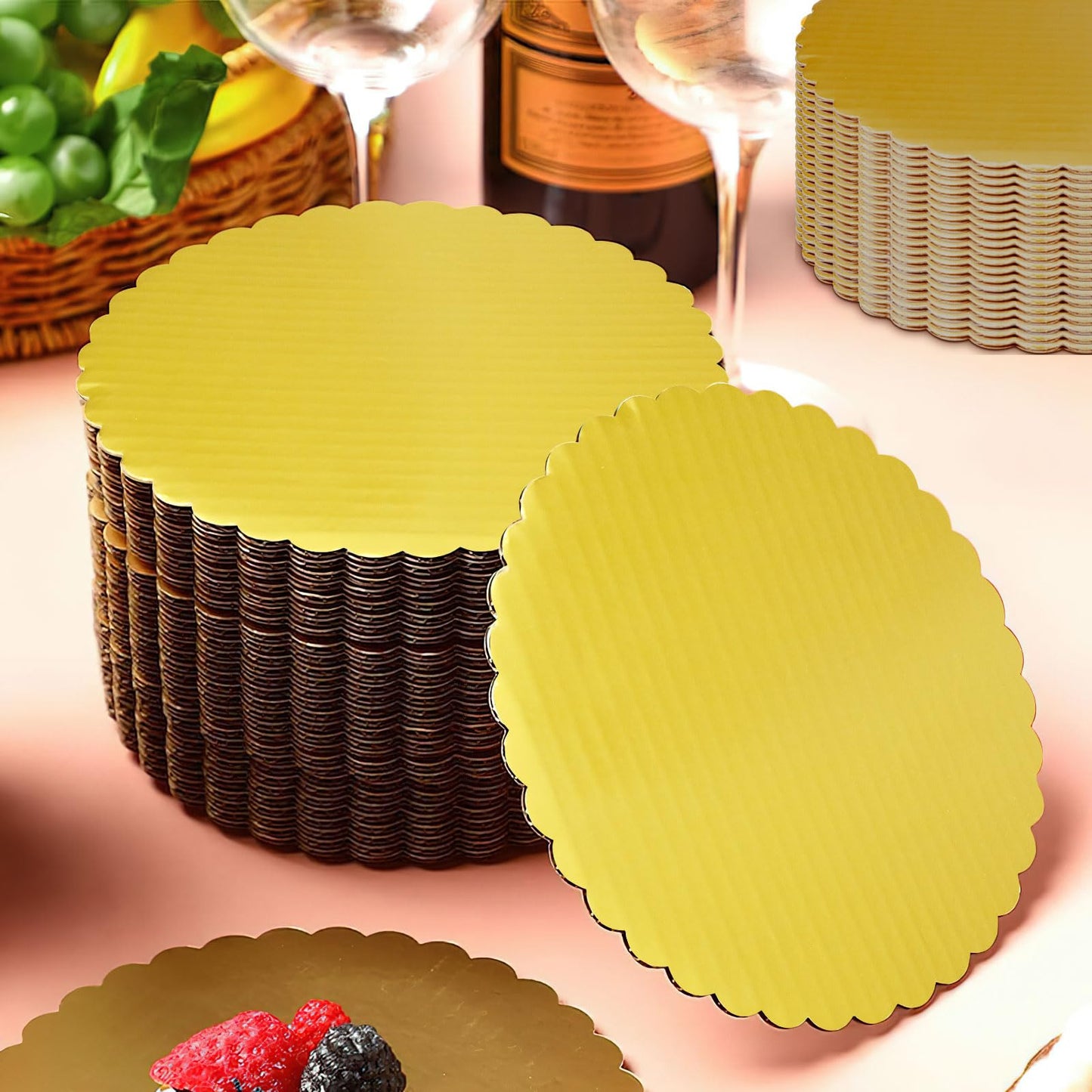 50 Pack Round Cake Boards, 10 Inch Gold Cardboard Cake Circles, Greaseproof Disposable Baking Plates Trays Rounds for Cakes Cupcakes Pie, Birthday, Wedding, Christmas, Bakery