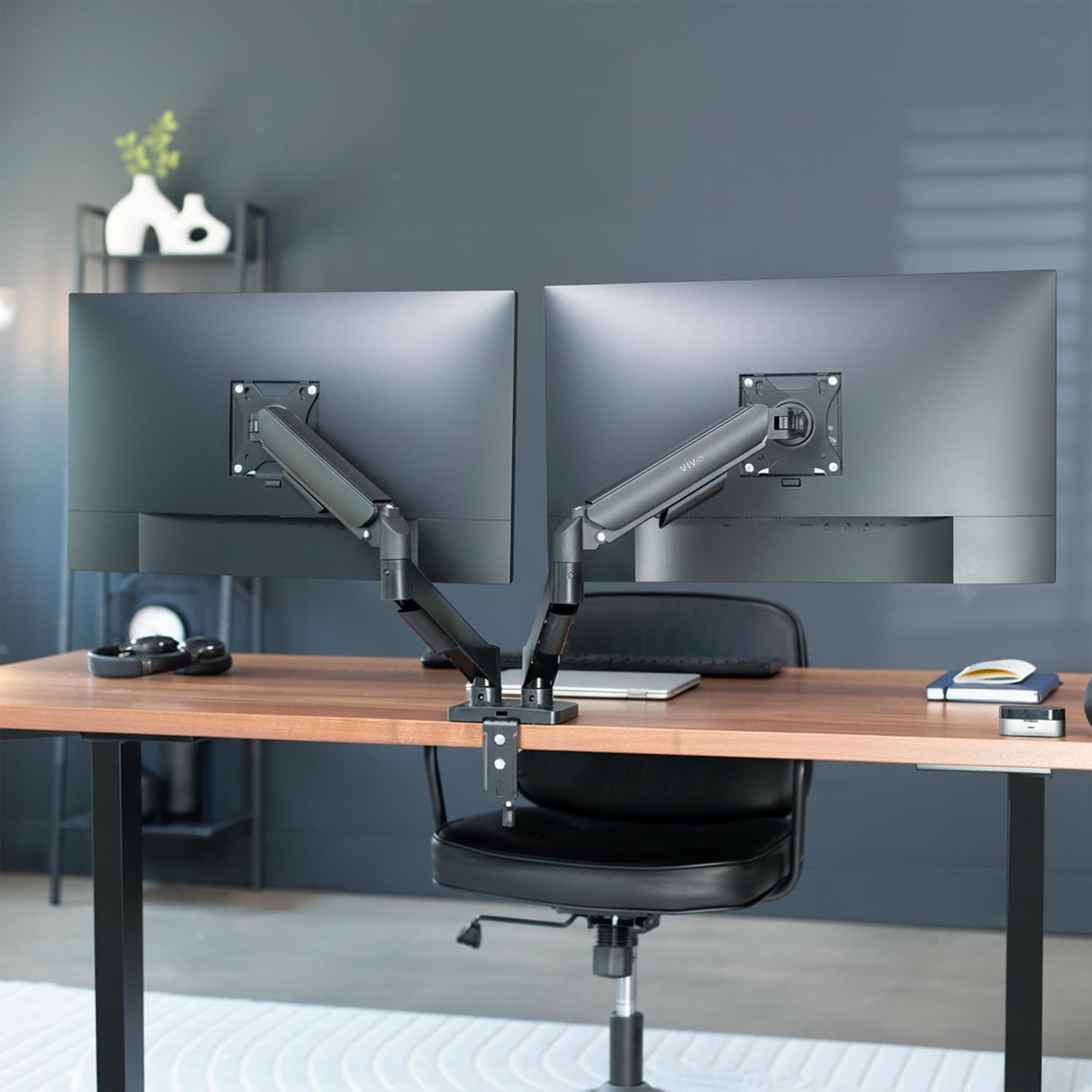 VIVO Dual Monitor up to 32 inches and 19.8 lbs per Screen, Pneumatic Arm Desk Mount, Articulating Counterbalance, VESA Stand, Classic, STAND-V002O