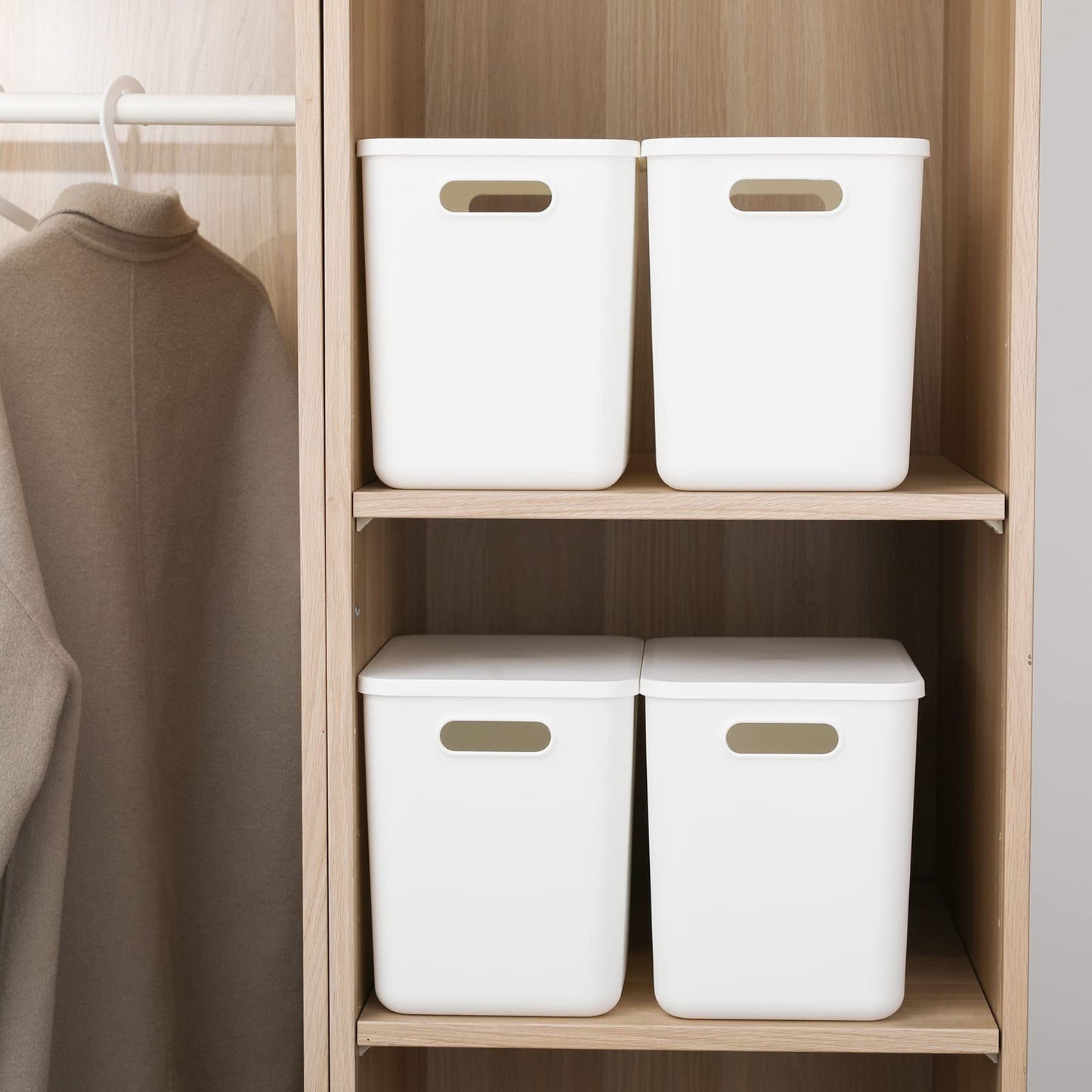 Plastic Storage Baskets Bins Boxes With Lids,Organizing Container White Storage Organizer Bins For Shelves Drawers Desktop Playroom Classroom Office (white, 4L)