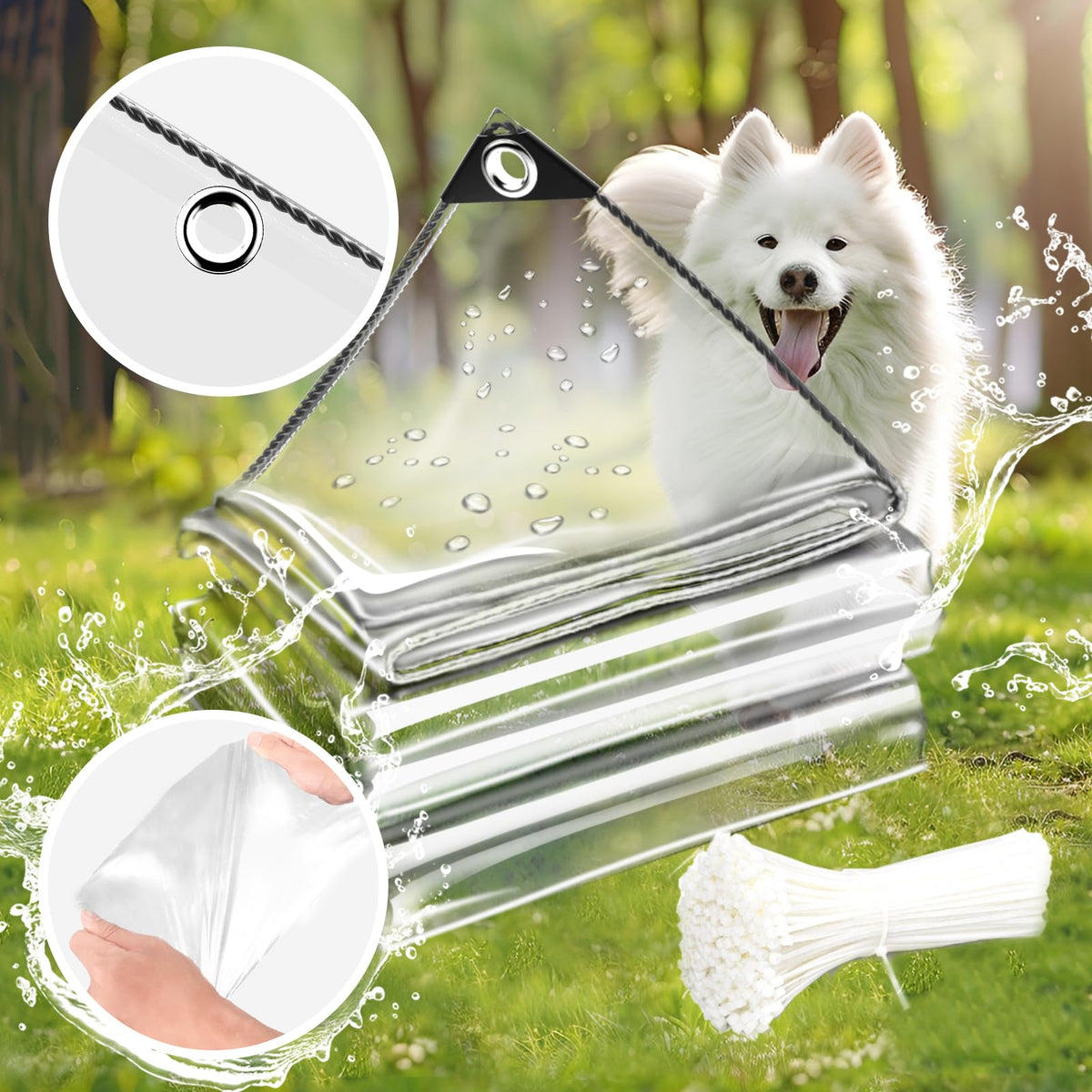 6 x 10 ft Clear Waterproof Tarp, PVC 11.8 Mil Tarpaulin with Grommets and Cable Tie, Duty Heavy Tear Resistant Cover for Camping, Plants Greenhouse, Cars, Patio and Pavilion