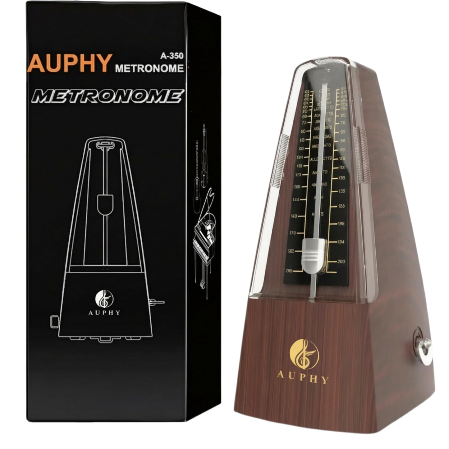 AUPHY Mechanical Metronome with Accent Bell, Classic Shape, Accurate Beat, Multiple Beat Modes, Suitable for Piano Guitar Drums Violin Saxophone etc（Wood Grain）