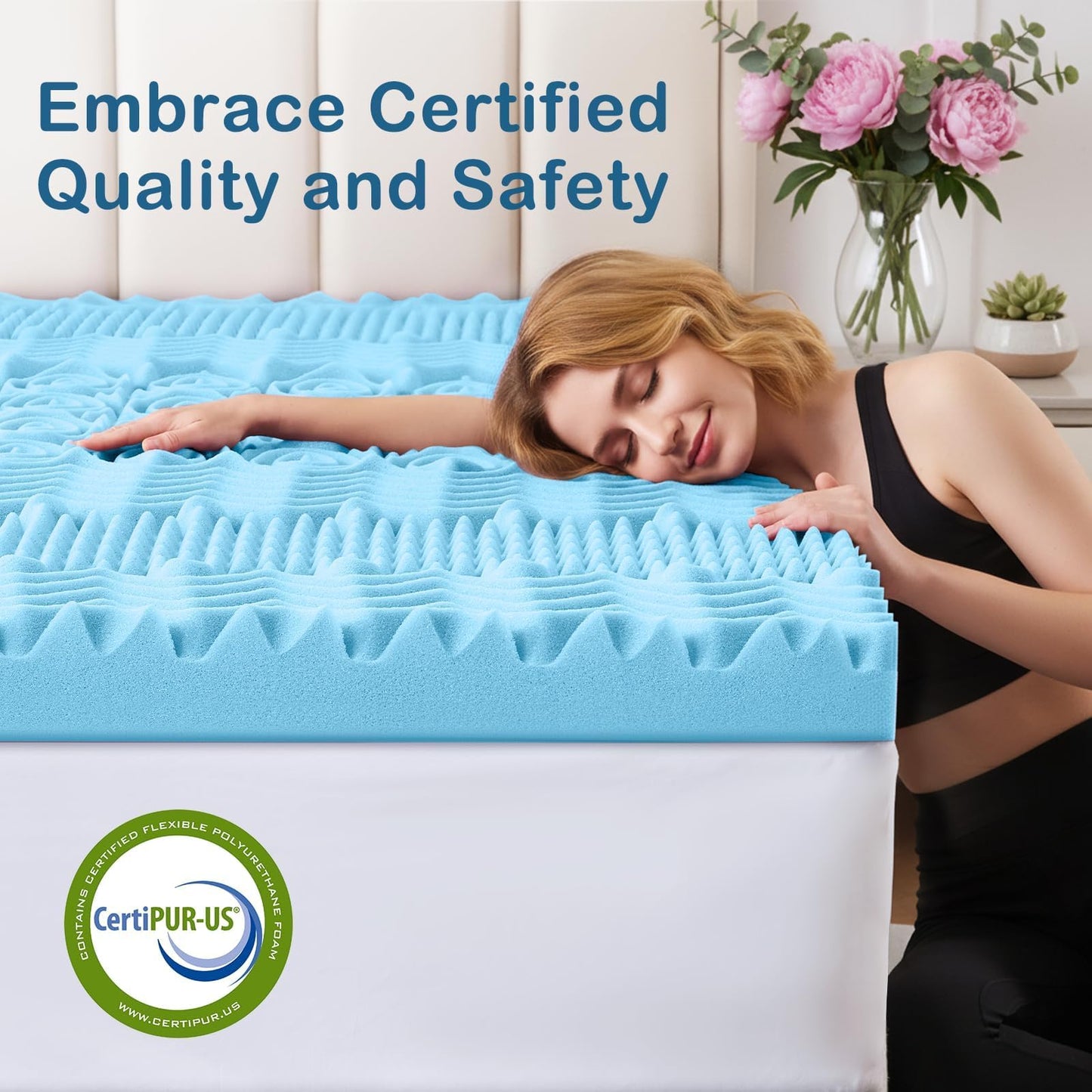 YUGYVOB Twin Size Mattress Topper, Cooling Gel Infused Mattress Topper,7 Zone Egg Crate Foam, CertiPUR-US Certified, 2-Inch (38 * 75 Inch)