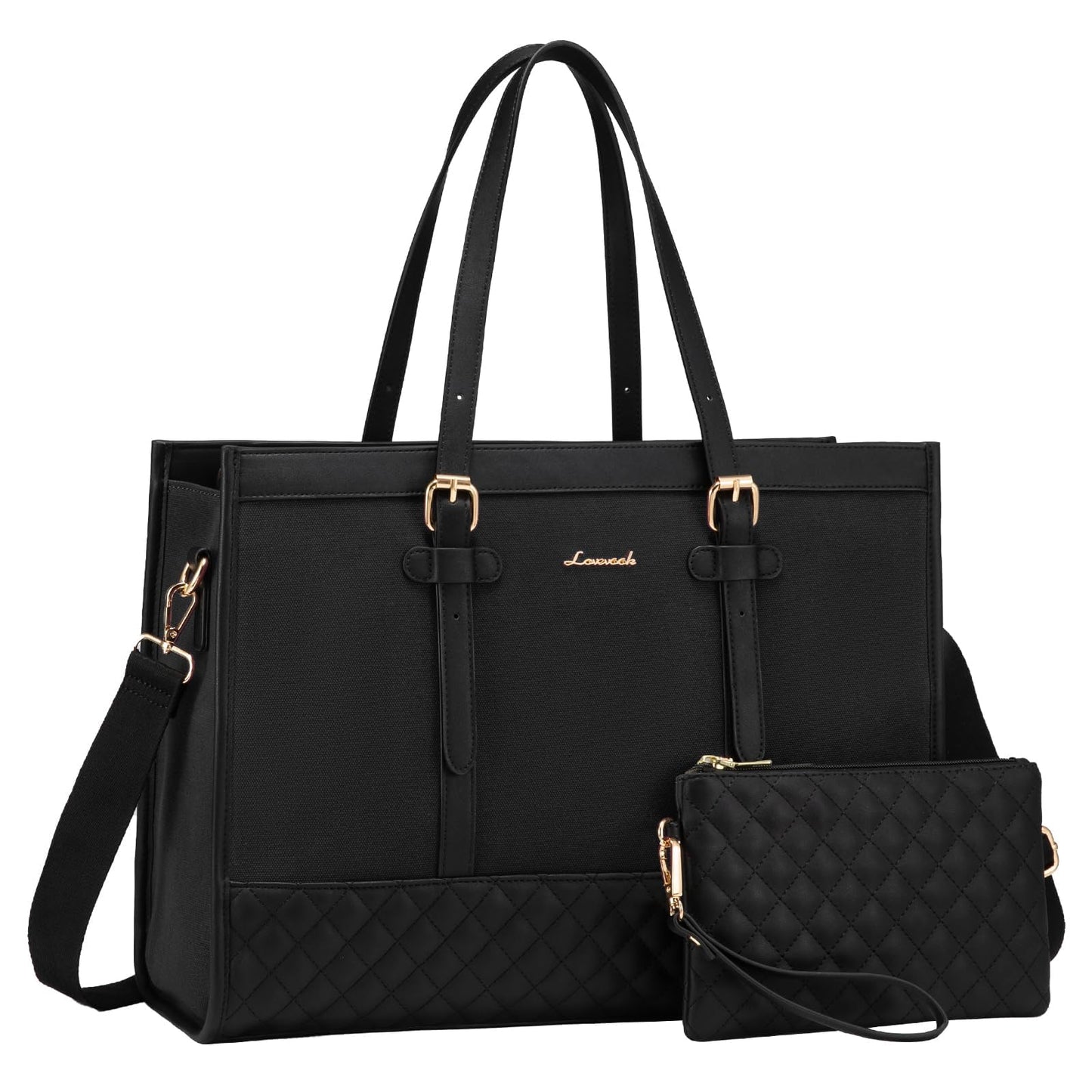 LOVEVOOK Laptop Bag for Women 15.6 inch Canvas Laptop Tote Bag, Large Capacity Work Bag with Clutch Purse, Computer Bag Office Business Briefcase, Casual Handbag for Travel College Teacher School