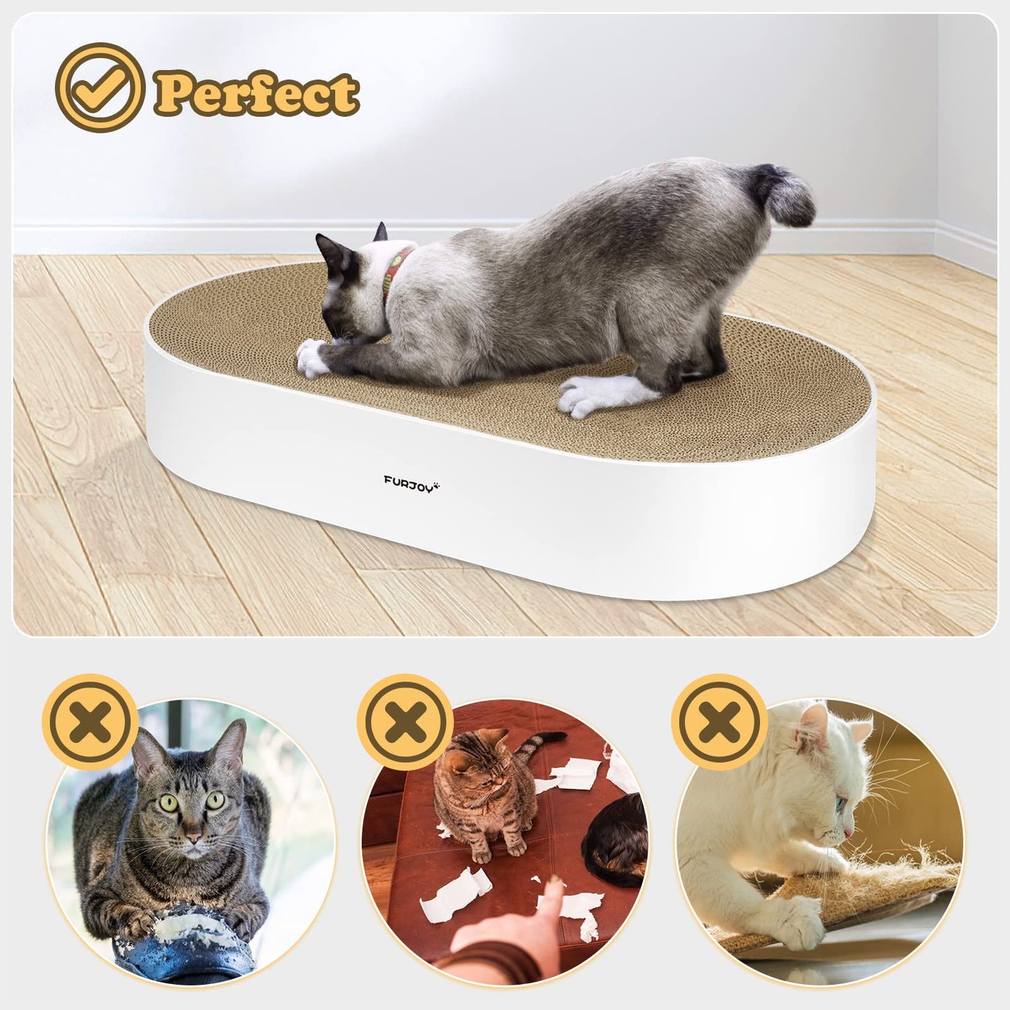 Cat Scratcher, 63x 35 x 10cm Oval Corrugated Cardboard Scratch Pad, Round Cat Scratching Lounge Bed Sofa, Cat Scratcher Bowl with Organic Catnip [ Home Clean Design with Scratcher Box]