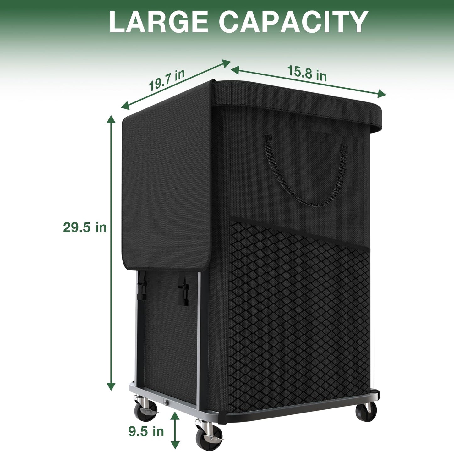 40 Gal(150L) High Grade Large Laundry Basket with Wheels, Rolling Laundry Hamper, Laundry Cart with Metal Frame and Removable Bag Design, Suitable for Laundry Room, Bedroom (Black, 150L)