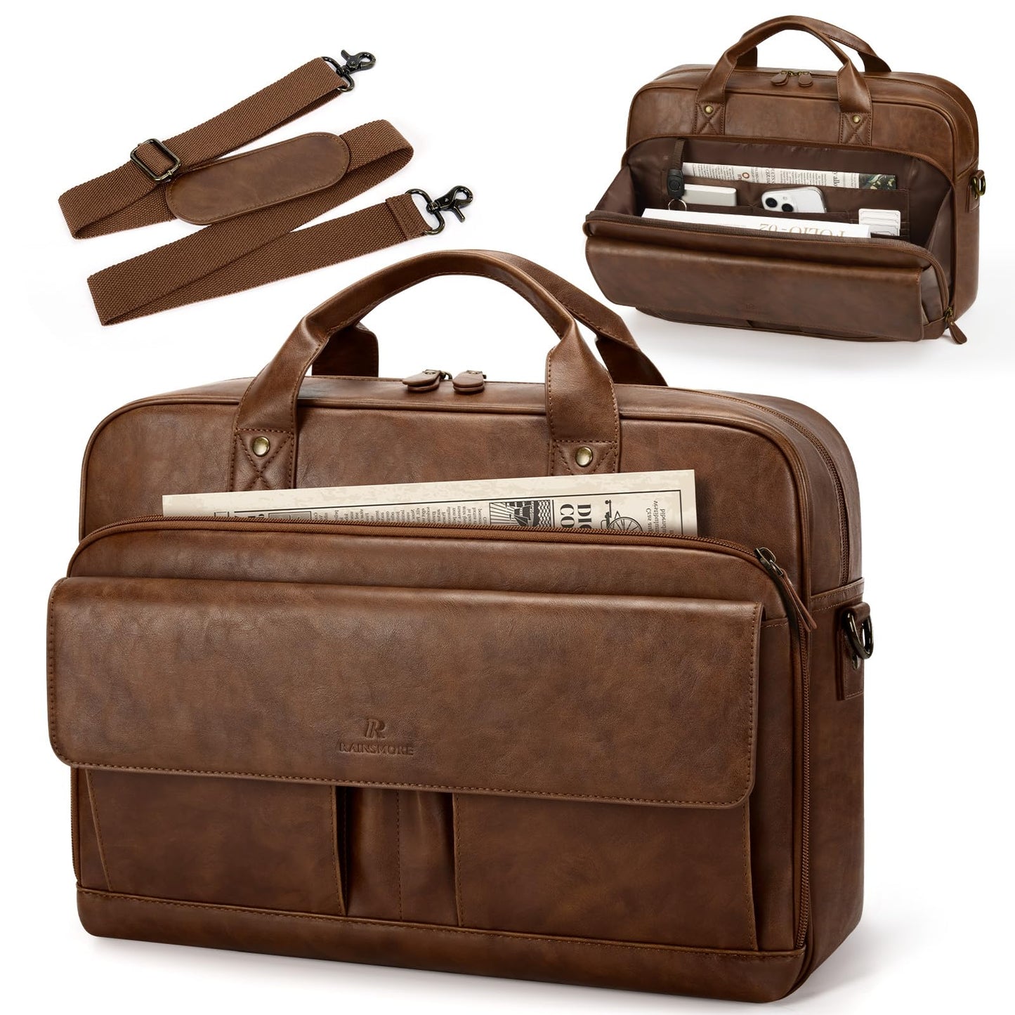 Laptop Bag for Men 15.6 Inch PU Leather Briefcase Mens Messenger Bag Waterproof Computer Satchel Bag for Work Office Business Travel College