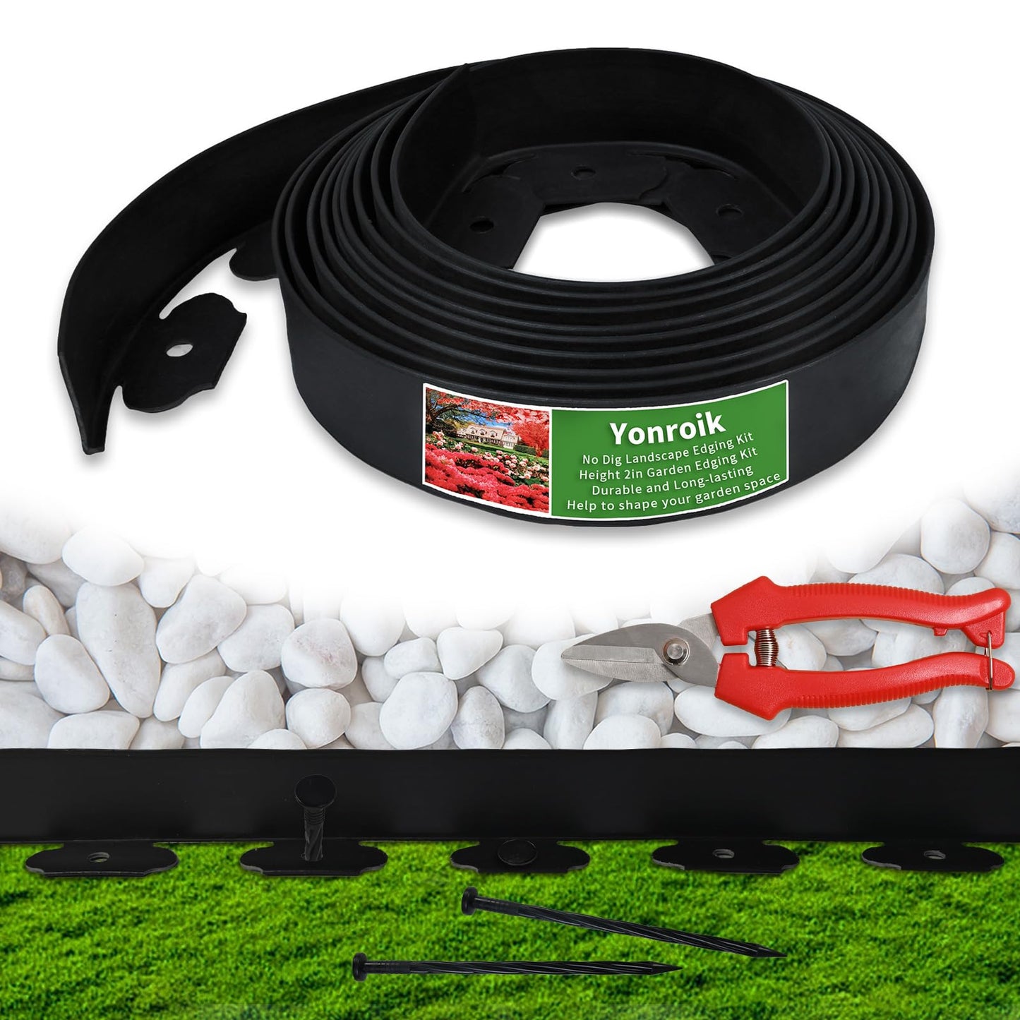 No Dig Lawn Edging Kit,Landscape Edging with Stakes fit for Lawn,Flower Garden,Grass,Lawn Edging,The Yard (60FT)