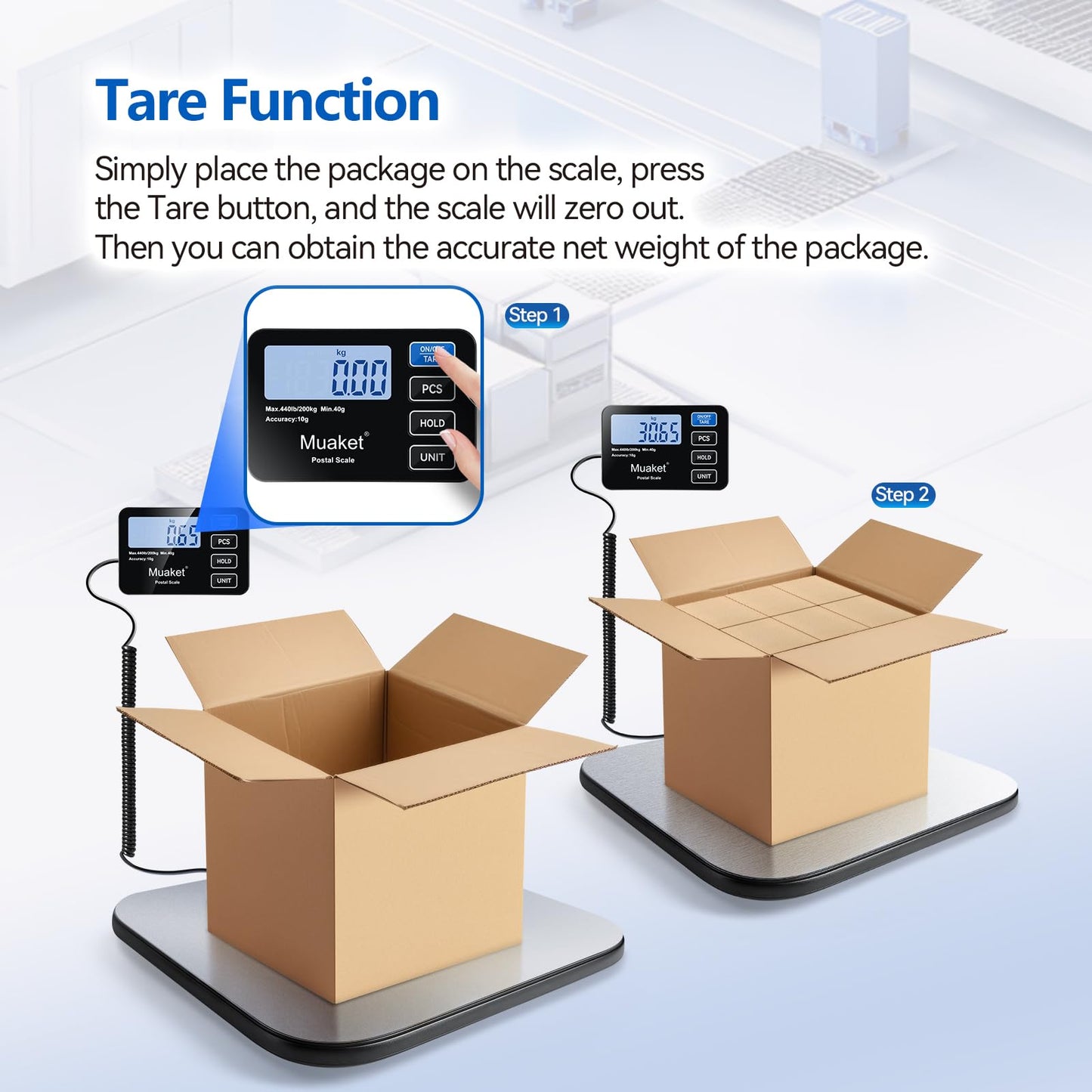 Postal Scales,Muaket 440lb LCD Display Parcel Scales with Hold and Tare Function,High Precision Weighing Scale for Luggage,Package,2 AAA Batteries and Charging Cable Included
