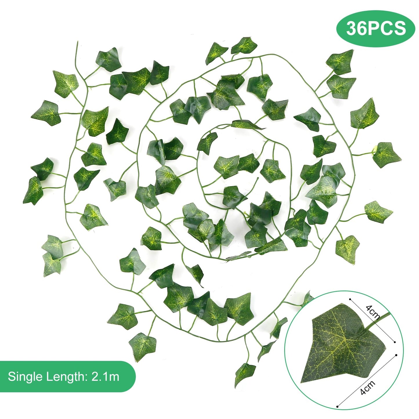 DazSpirit 36Pcs Fake Vines, 252Ft Artificial Ivy Fake Vine Leaves, Artificial Ivy Plant Garland, Greenery Garland Ivy Fake Vine Leaves, Plants Vine for Wedding, Home, bedroom, Garden, Party Decoration