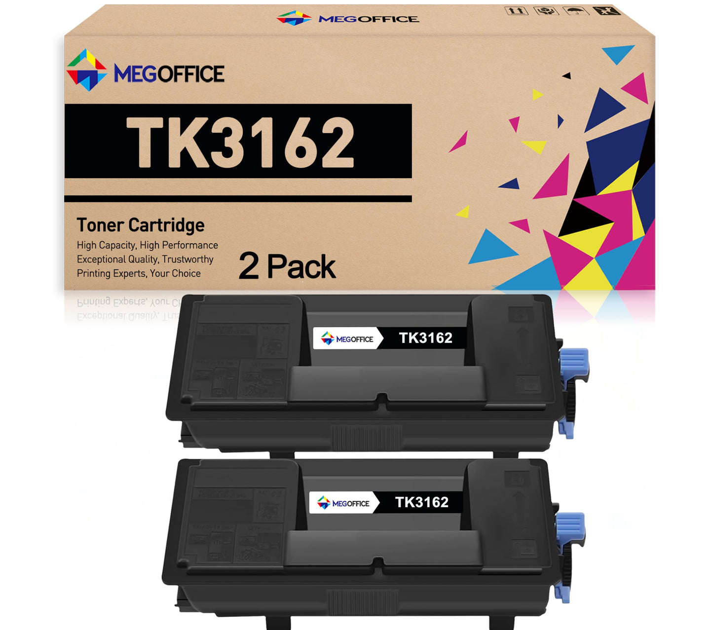 MEGOFFICE Compatible Toner Cartridge Replacement for Kyocera TK3162 TK-3162 for ECOSYS M3645idn, M3145idn, P3045dn, P3050dn, P3055dn, P3060dn, P3150dn, P3155dn, P3260dn, M3145dn ( Black, 2 Pack)