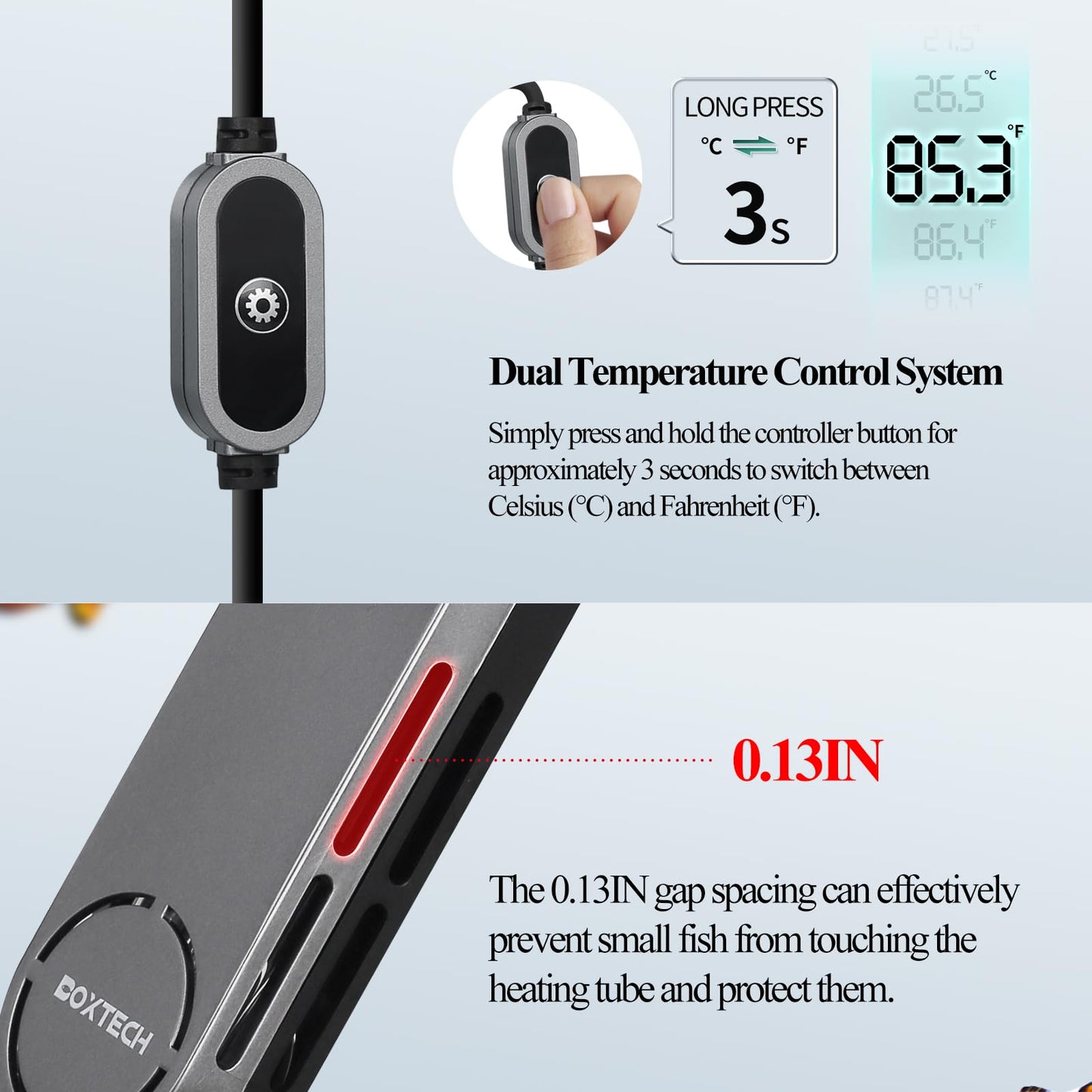 Boxtech Betta Fish Tank Heater - Small Aquarium Heater 75w for Turtle Tank with Led Digital Display, External Temperature Controller for 8 to 17 Gallon Tanks