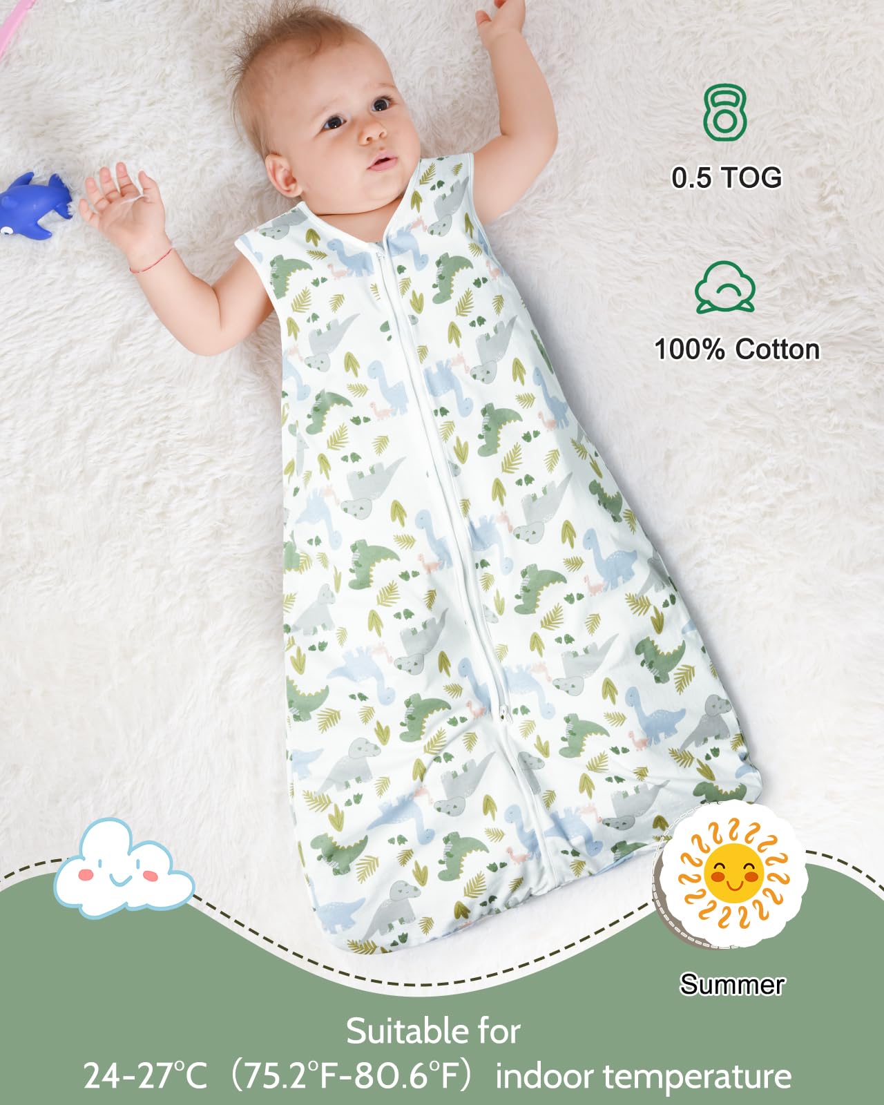 Lictin Baby Sleep Sack 0.5 Tog - 2 Pack Toddler Sleeping Sack 18-36 Months, Summer Baby Sleeping Bag for Infant & Newborn, Blue