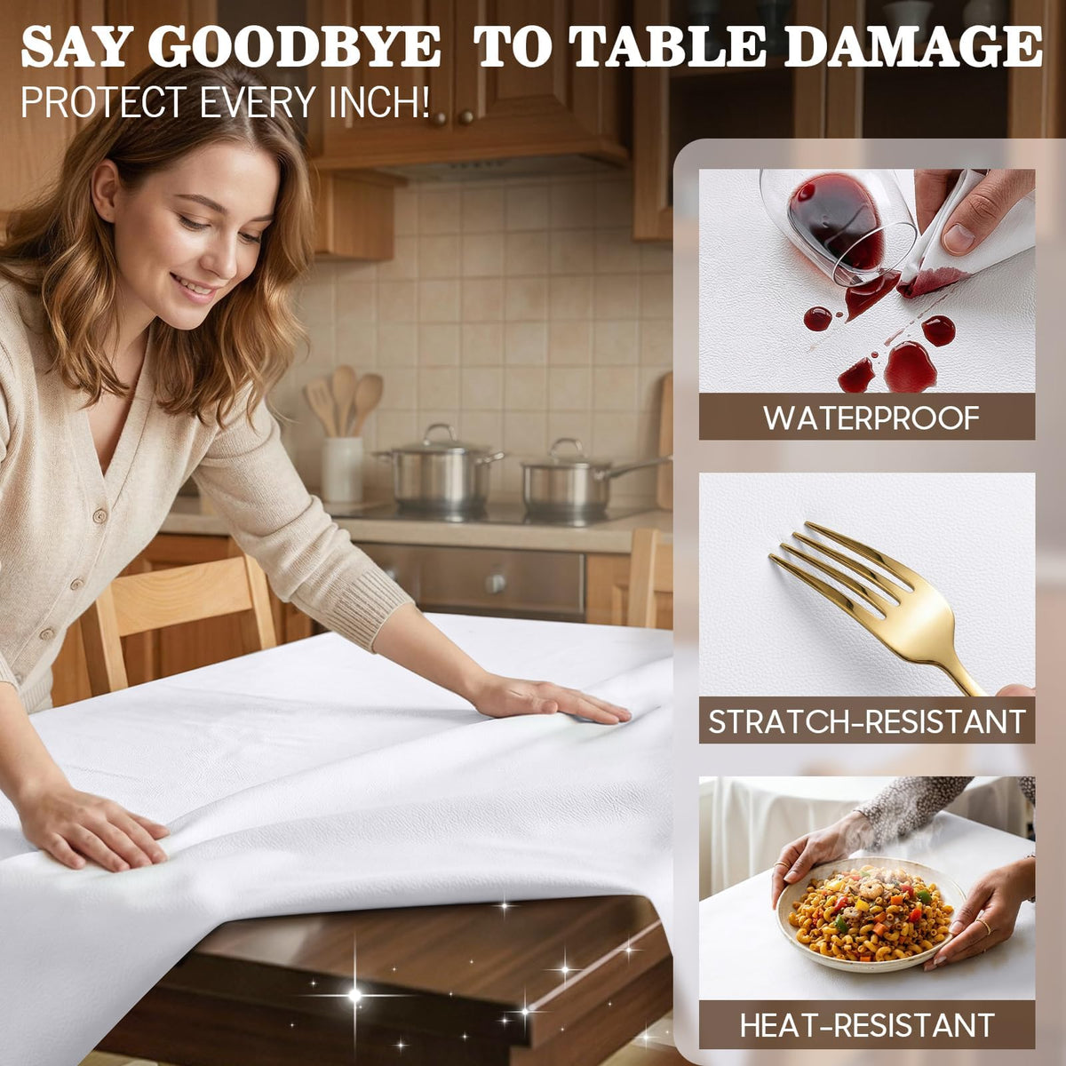Heavy Duty Table Protector Pad with Flannel Backing for Dining Room, Waterproof Vinyl Tablecloth Easy to Clean & Trim, Scratch & Heat Resistant Table Cover, Reusable Pad 108" x 54" Rectangular