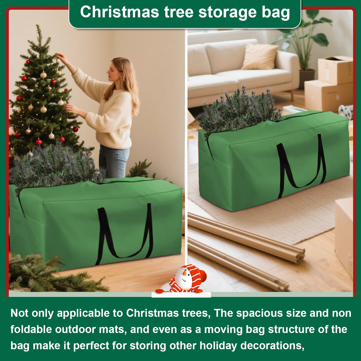 Christmas Tree Storage Bag Fits 9-12 Ft Tall Artificial Xmas Trees, 420D Oxford Heavy-Duty Waterproof Storage Bags, 68" L X 30" W X 20" Extra Large Xmas Tree Bag with Handles & Zipper (Green,2 Pack)