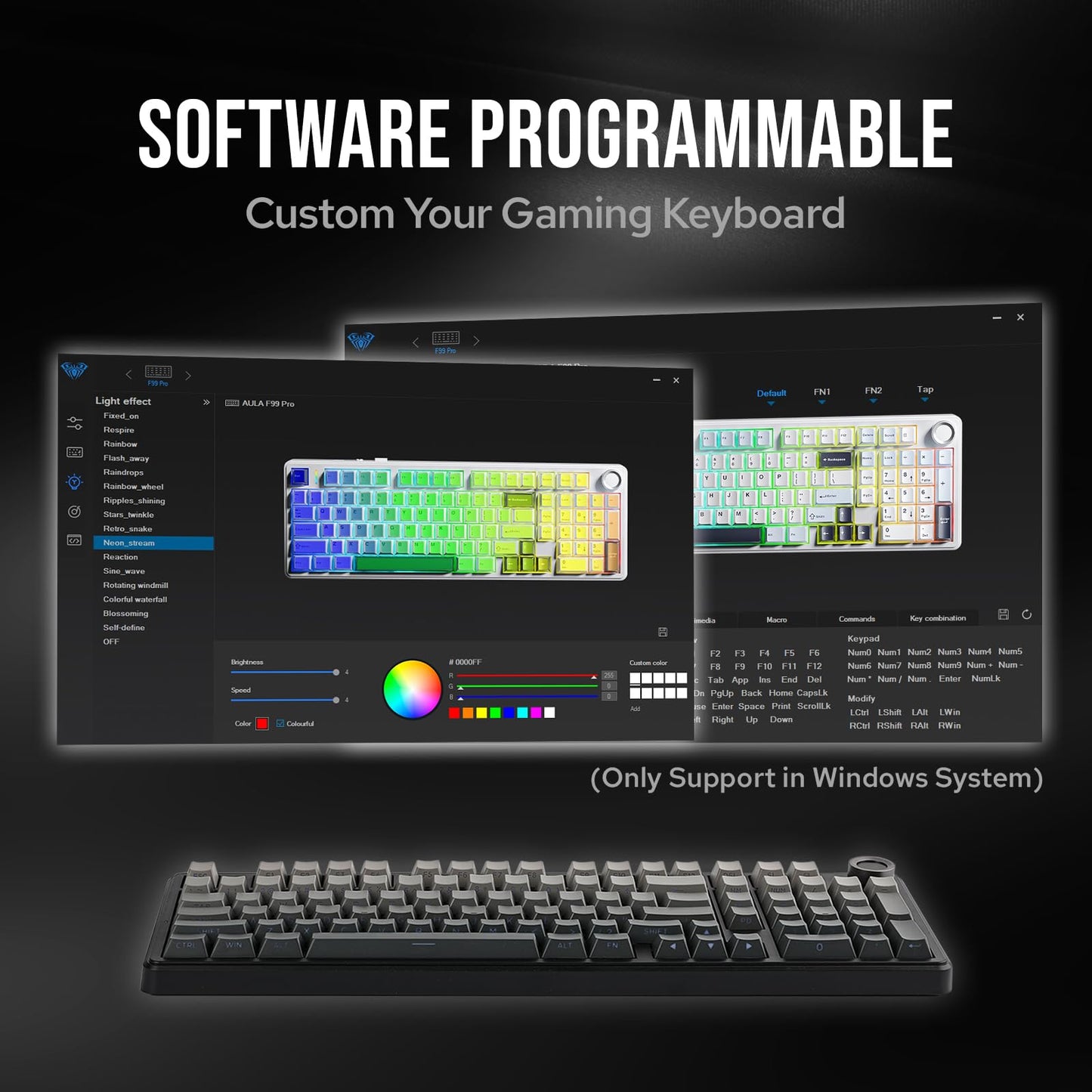 MechLands Aula F99 PRO 96% Mechanical Keyboard, BT5.0/USB-C/2.4GHz Wireless Gaming Keyboard, Hot Swappable Gasket Custom Keyboard with 8000mAH Battery, Knob, RGB Backlits for Win/Mac (Grey)