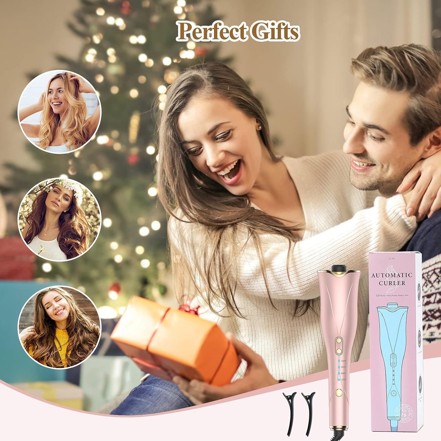 Automatic Curling Iron 1 Inch, Smart Anti-Tangle Automatic Hair Curler with 3 Temperature to 430°F, Ceramic Curling Wand, 500 Million Ionic, Dual Voltage Rotating Curling Iron for Travel, Pink