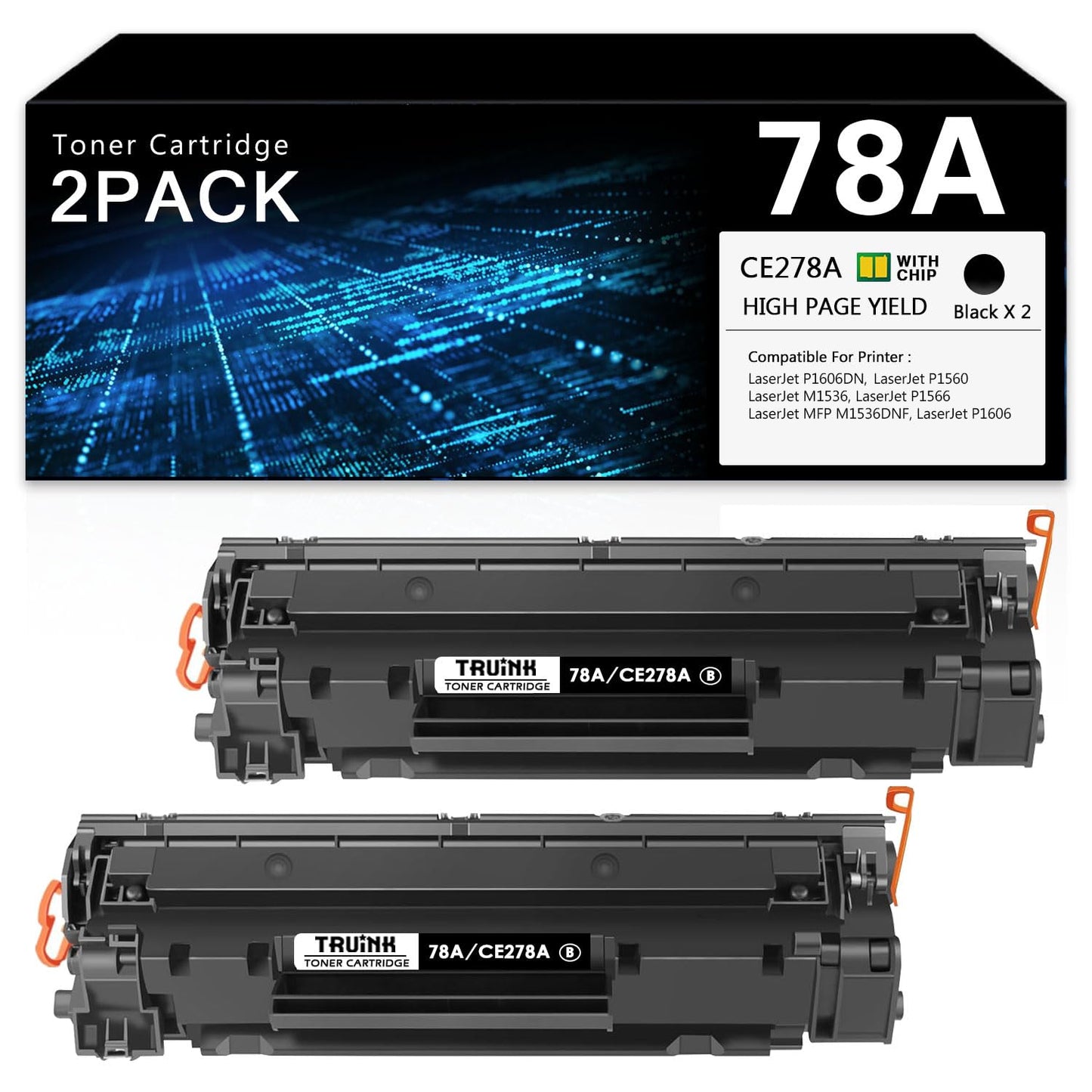 78A Toner Cartridge 2-Pack Replacement for HP 78A | CE278A Toner Compatible with HP P1606DN M1536 MFP M1536DNF P1560 P1566 P1606 Printer Ink.(2 Black)