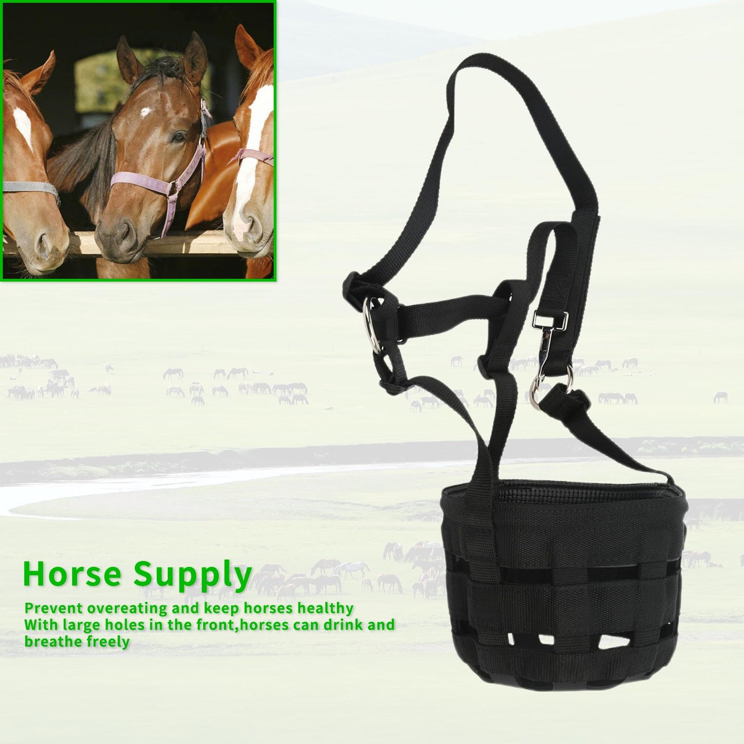 Horse Grazing Muzzle, Easy Breathe Anti Biting Comfortable Wear Horse Mouth Cover, Adjustable Horse Mouth Cover with Large Holes Anti Biting Horse Muzzles for Equestrian