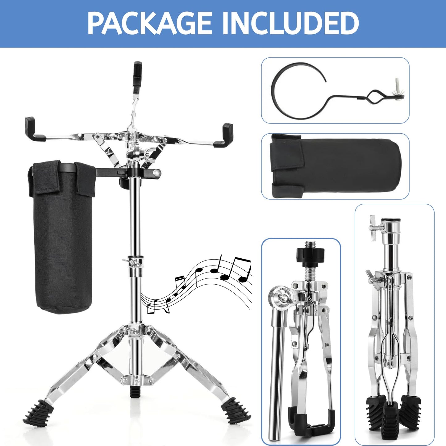 YOUEON Snare Drum Stand with Drum Sticks Holder, Double Braced Tripod Snare Stand Fit for 10 to 14 Inch Snare Drum, Drum Pad, Adjustable Height 14.5 to 23 Inches for Drum Beginners, Lightweight