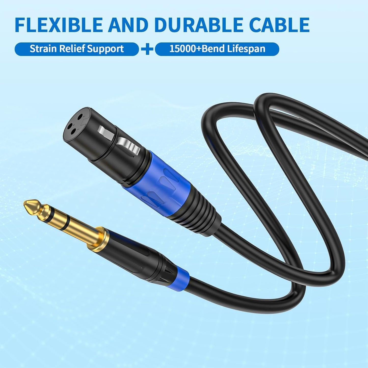Jozzai Female XLR to 1/4 Inch (6.35mm) 25FT, 2 Pack, TRS Mono Jack Microphone Cable, Balanced 3 Pin XLR to Quarter inch TRS Plug Mic Cord for Dynamic Microphone