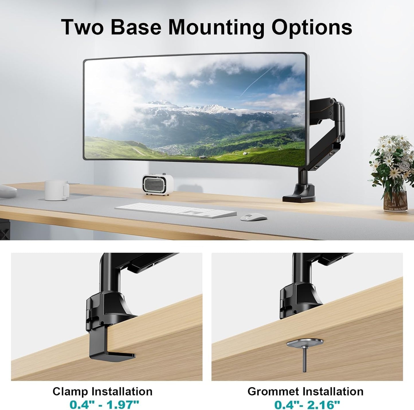 MOUNT PRO Single Monitor Mount for 22-43 inch Ultrawide Computer Screen, Premium Aluminum Heavy Duty Monitor Arm Desk Mount Holds 6.6lbs to 33lbs, Spring Full Motion Monitor Stand, VESA Mount