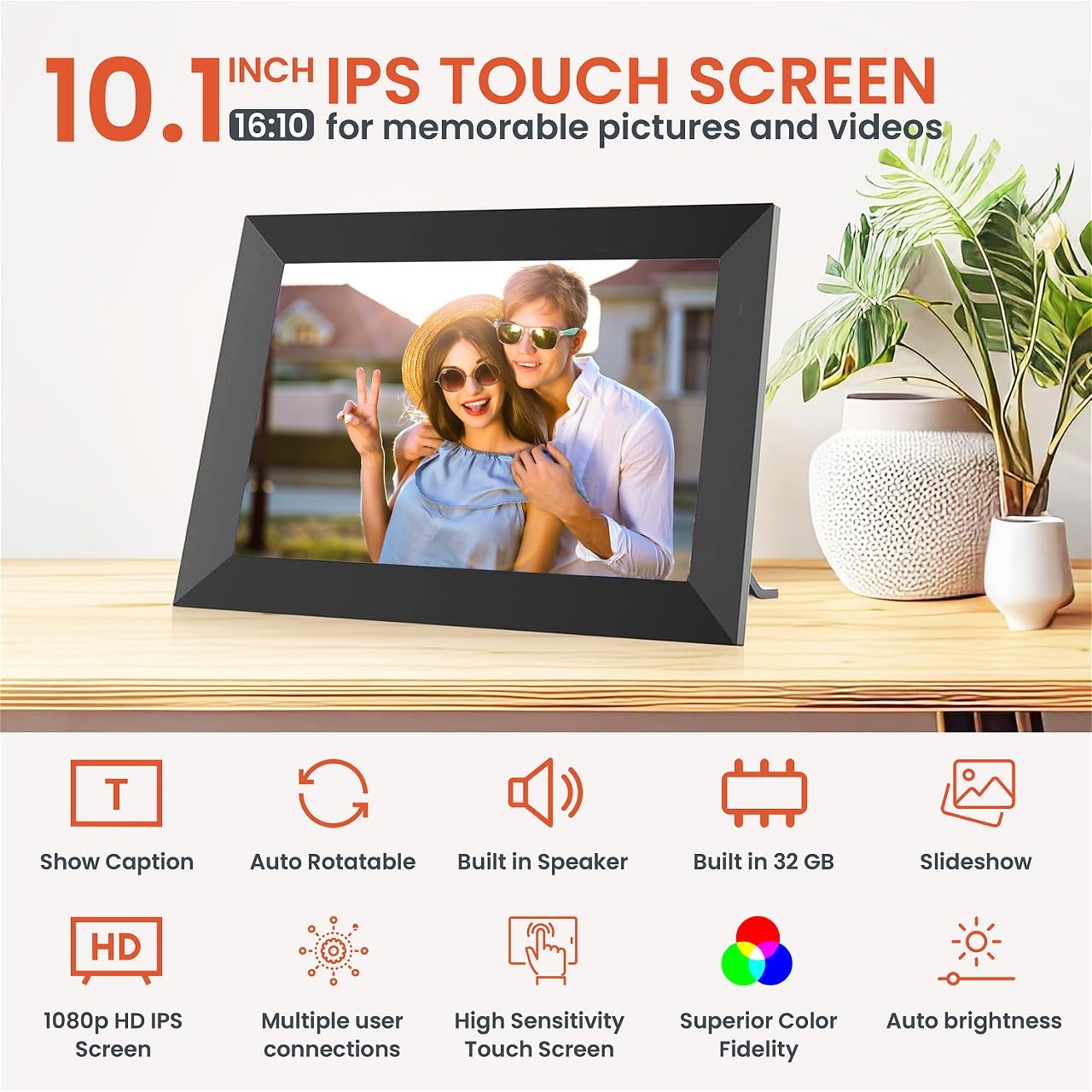 64 GB Frameo 10.1 Inch WiFi Digital Photo Frame | Digital Picture Frame with Large Storage (32GB Built-in+32GB SD Card)1280x800 HD IPS HD Touch Screen,Frameo Digital Frame Multi-Users & Auto Rotation